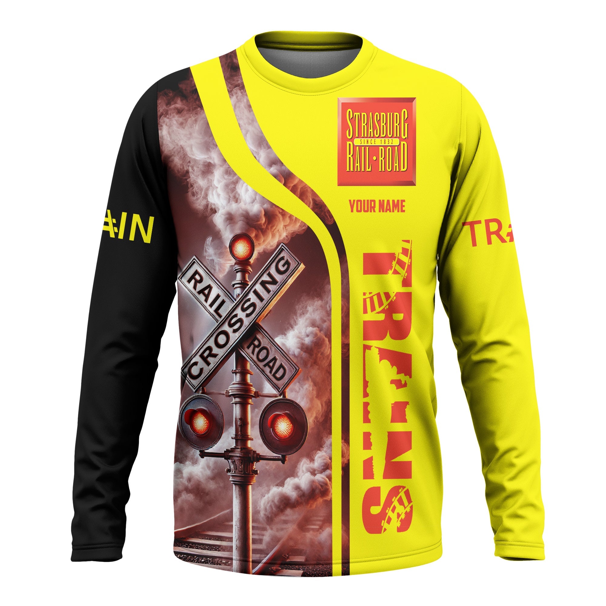 Railspirit Custom Name Strasburg Railroad Long Sleeve Shirt Railroad Crossing Sign Printed Train Shirt