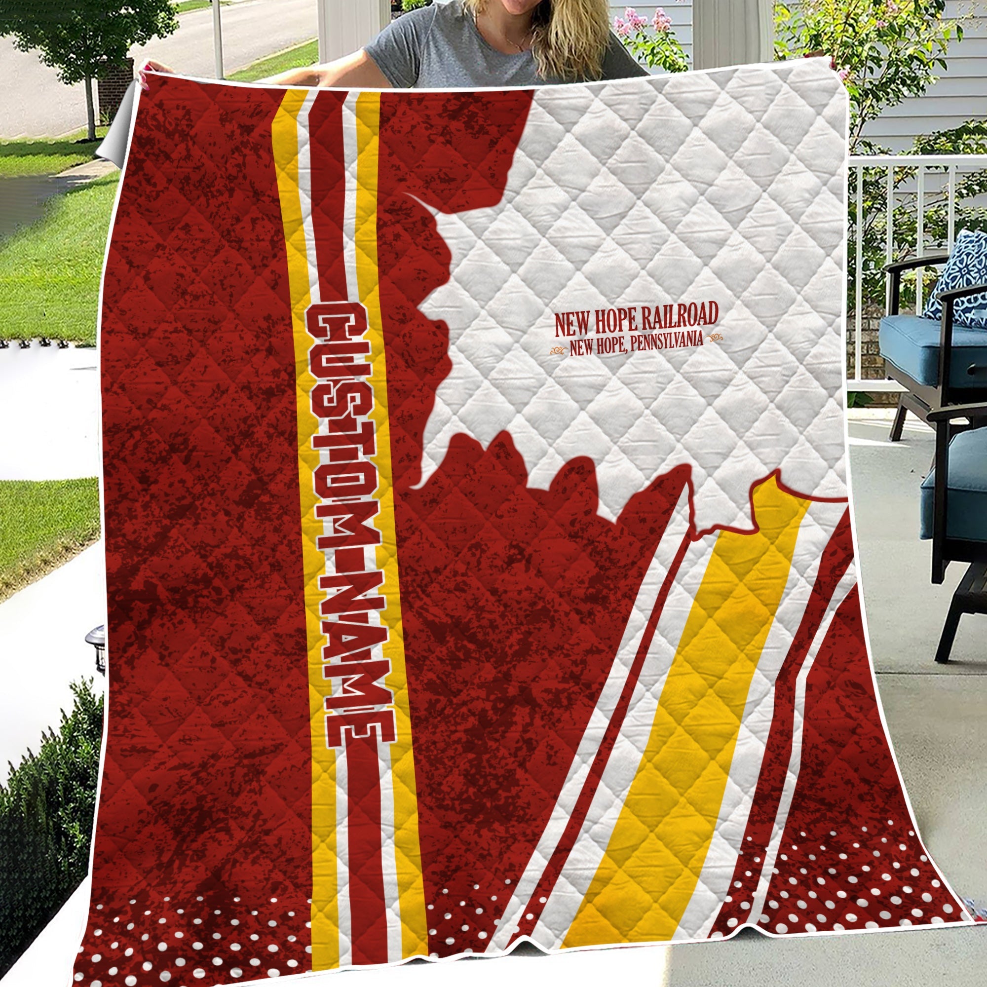 Railspirit Personalized New Hope Railroad Premium Quilts Vintage All Over Printed Premium Quilts