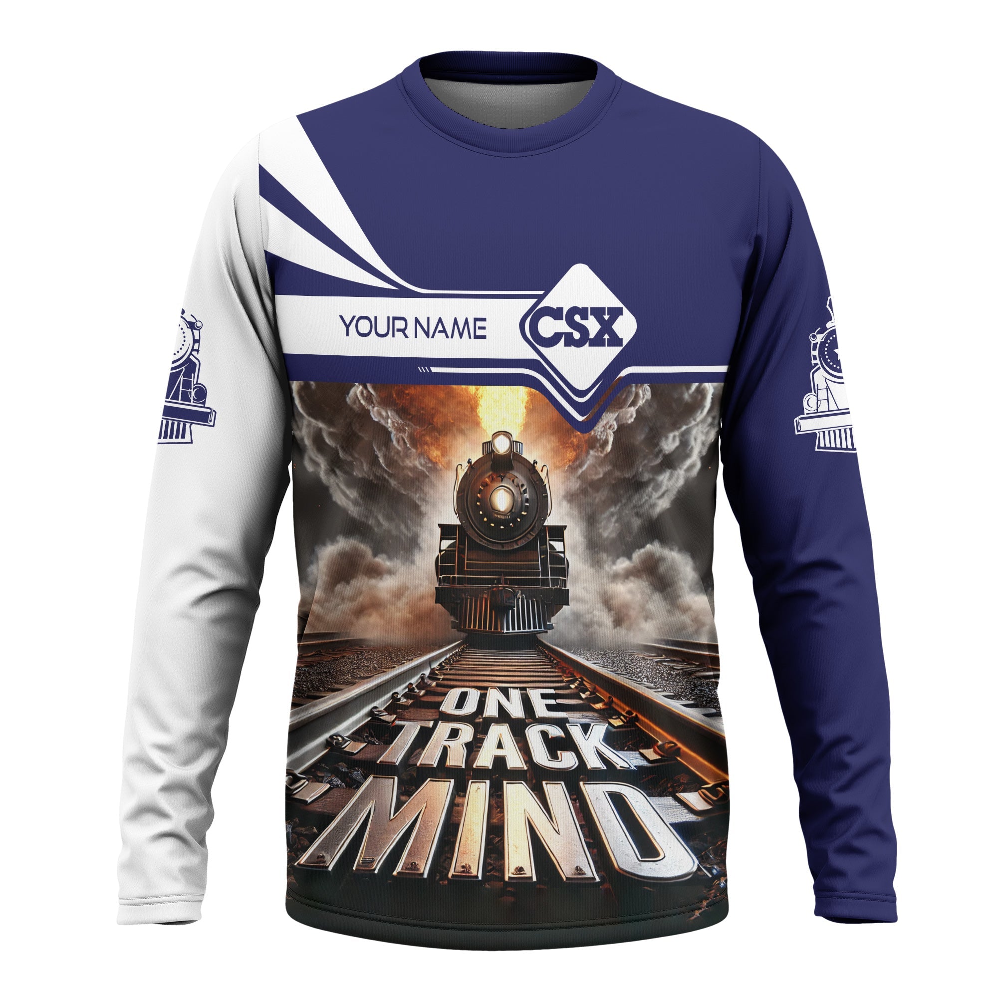 Railspirit Personalized CSX Transportation Railroad Long Sleeve Shirt One Track Mind Train Printed Shirt