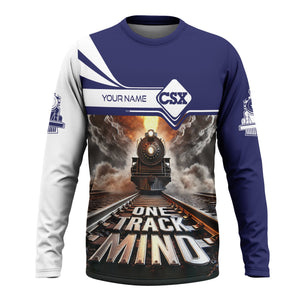 Railspirit Personalized CSX Transportation Railroad Long Sleeve Shirt One Track Mind Train Printed Shirt