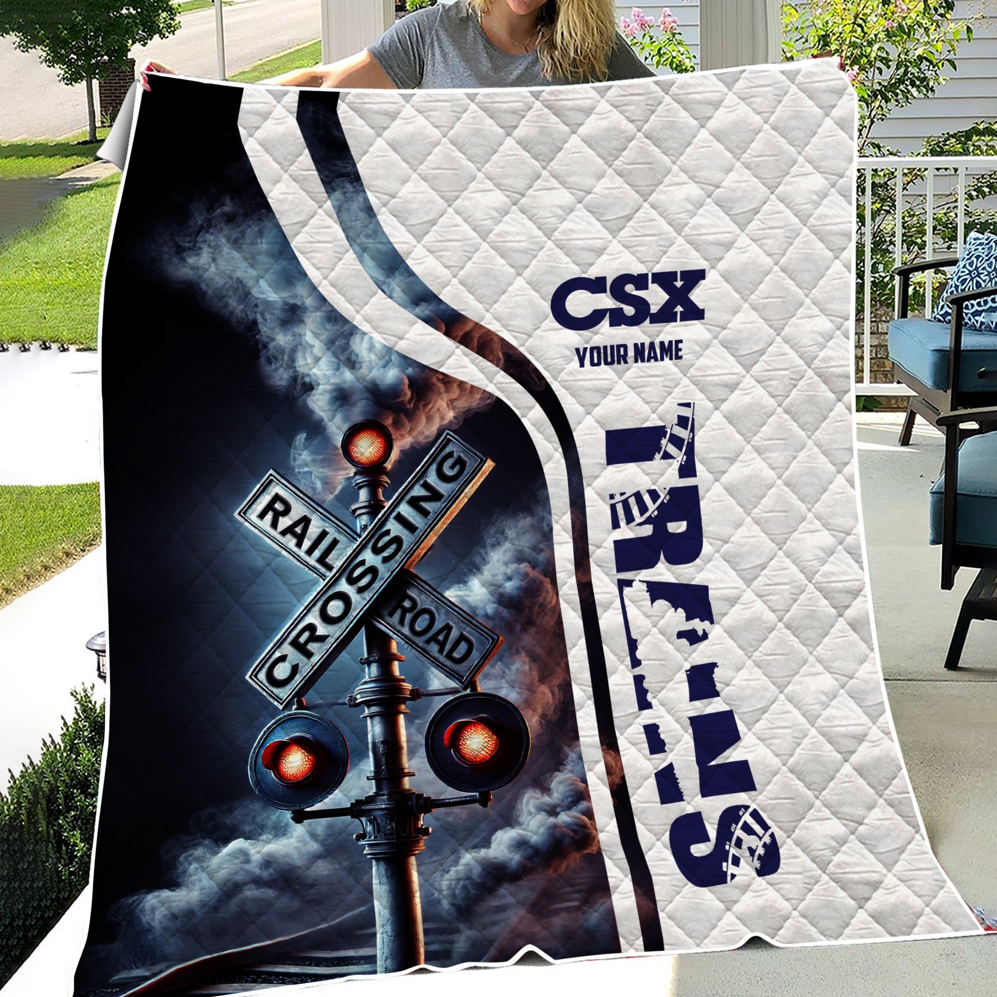 Railspirit Personalized CSX Transportation Railroad Premium Quilts Railroad Crossing Sign Quilts All Over Print