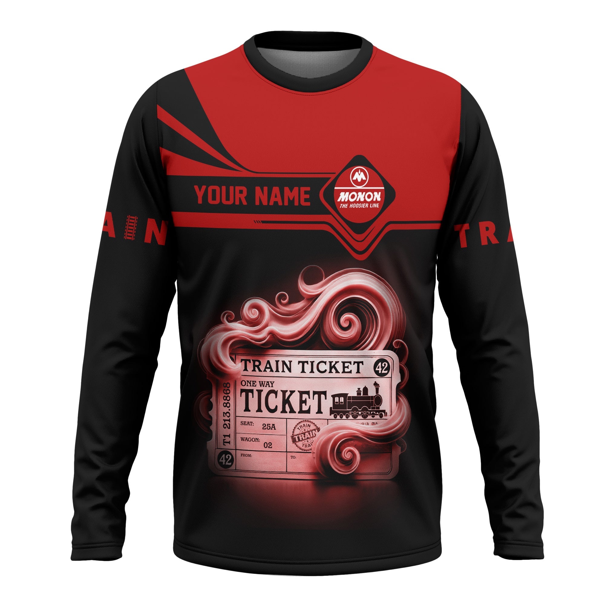 Railspirit Custom Name Monon Railroad Long Sleeve Shirt American Train Ticket Printed Shirt