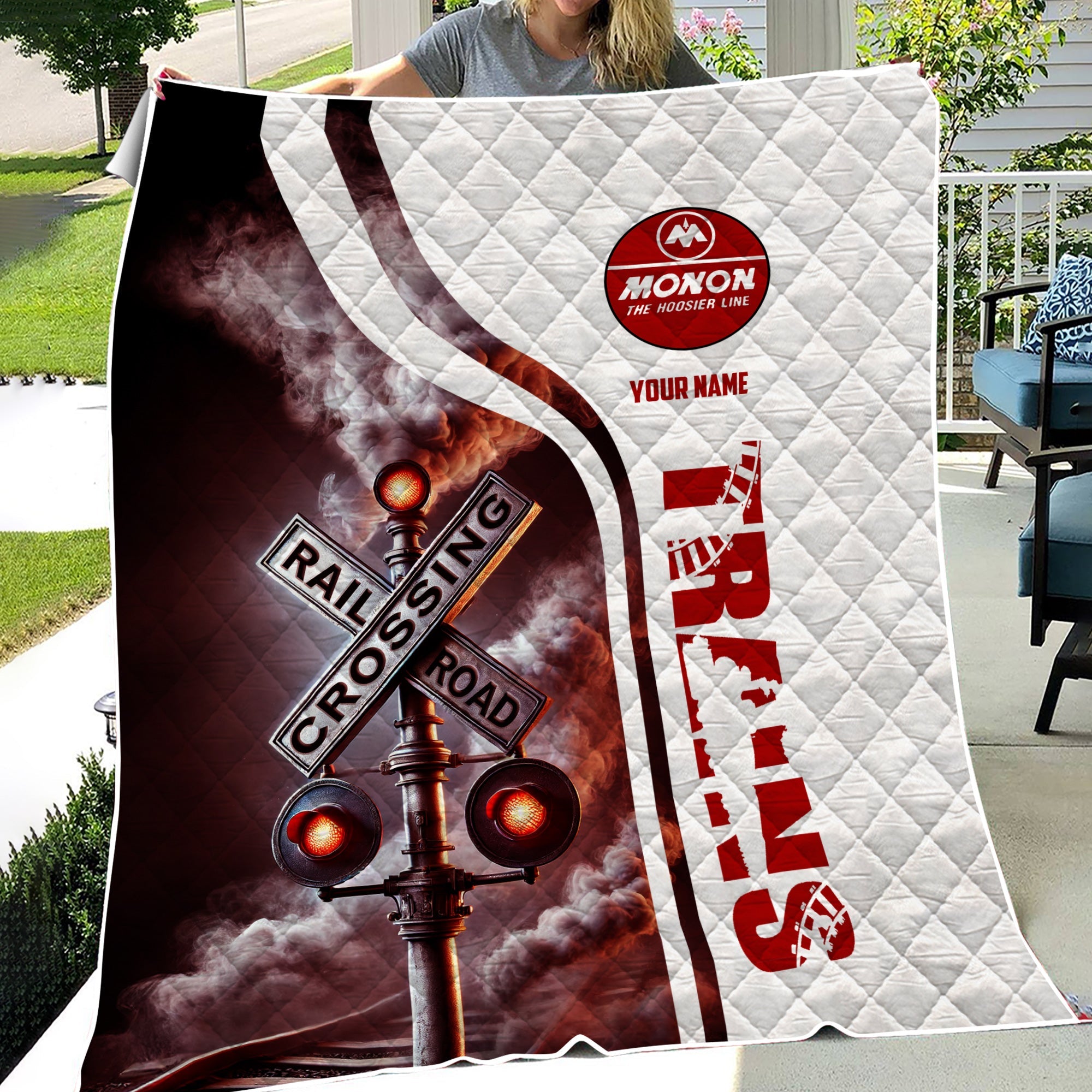 Railspirit Personalized Monon Railroad Premium Quilts Railroad Crossing Sign Quilts All Over Print