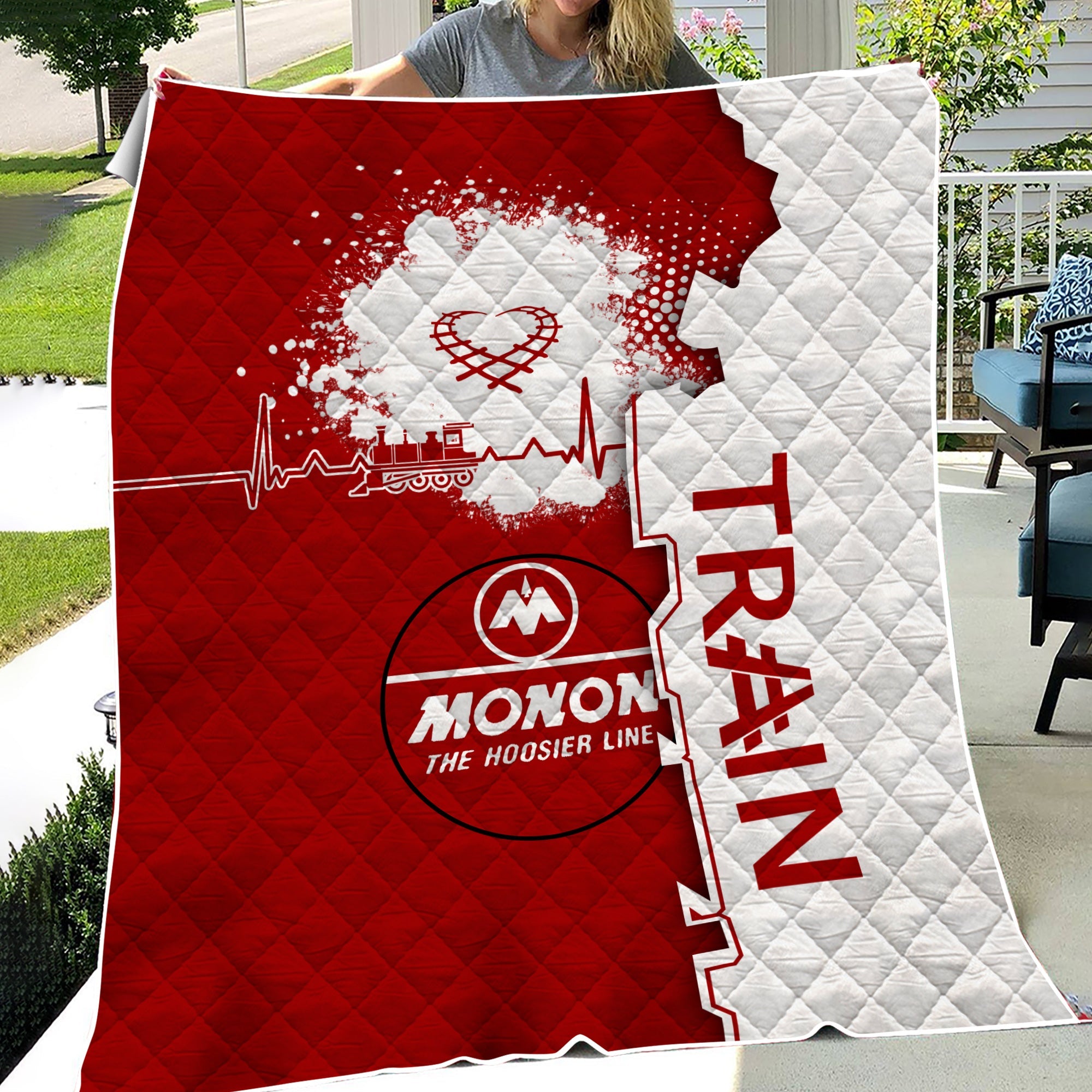 Railspirit Monon Railroad Premium Quilts Engine Heartbeat and Track Love Style Quilts Gift Idea For Train Lovers