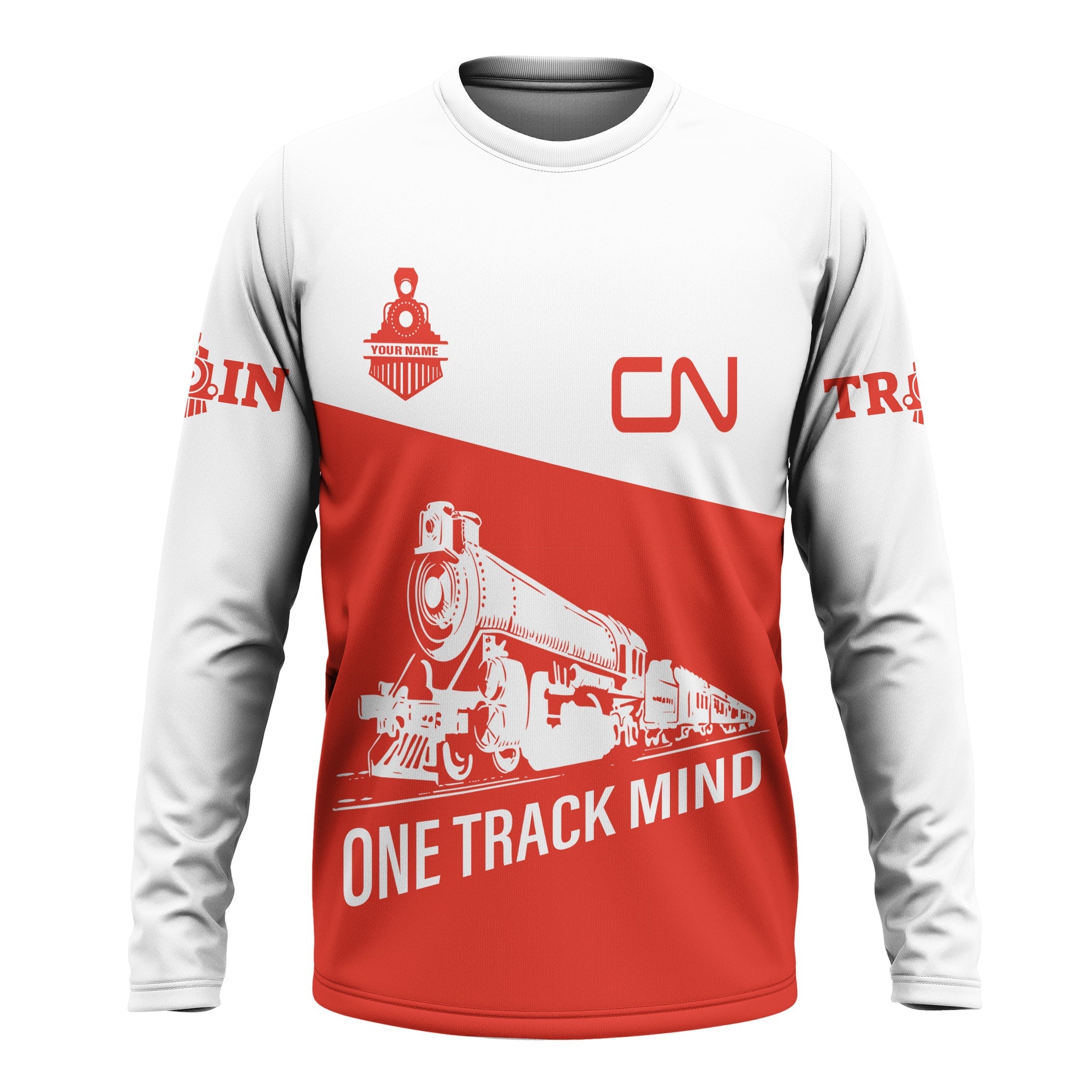 Railspirit Custom Name Canadian National Railroad Long Sleeve Shirt One Track Mind Printed Shirt