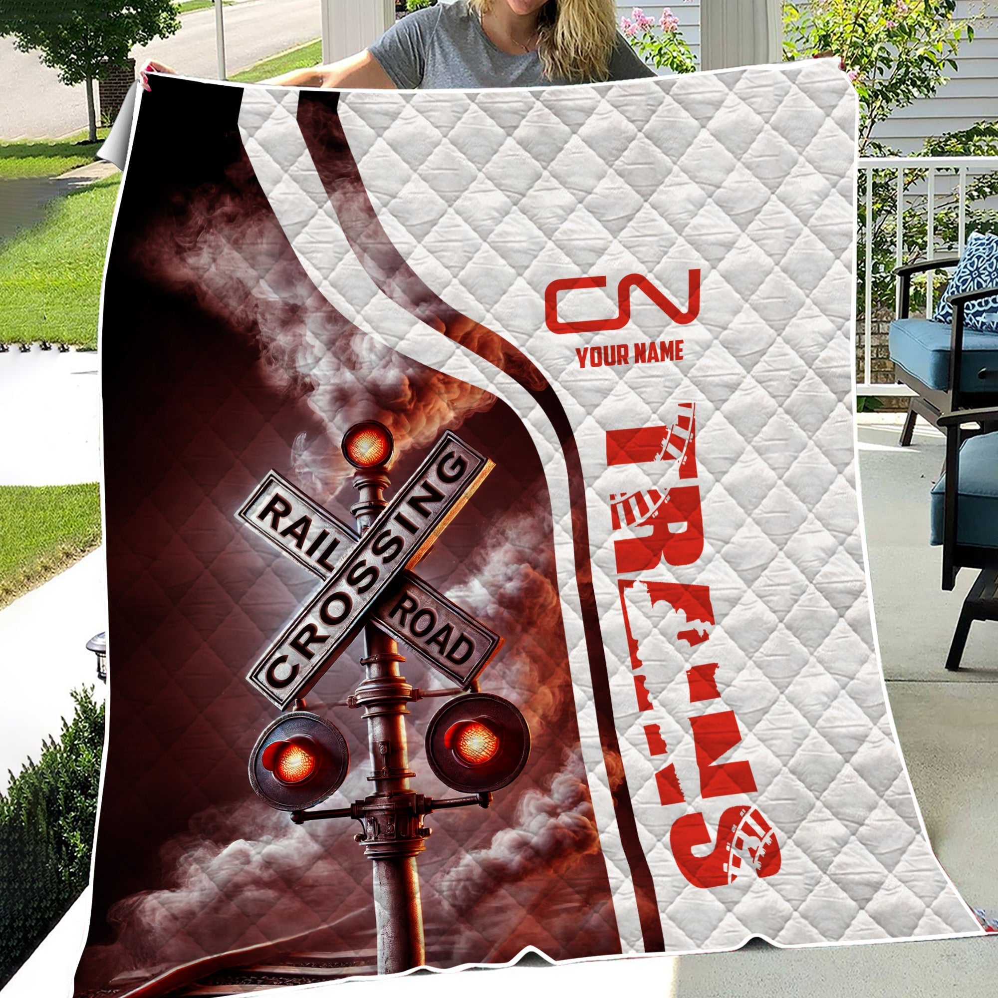 Railspirit Personalized Canadian National Railroad Premium Quilts Railroad Crossing Sign Quilts All Over Print