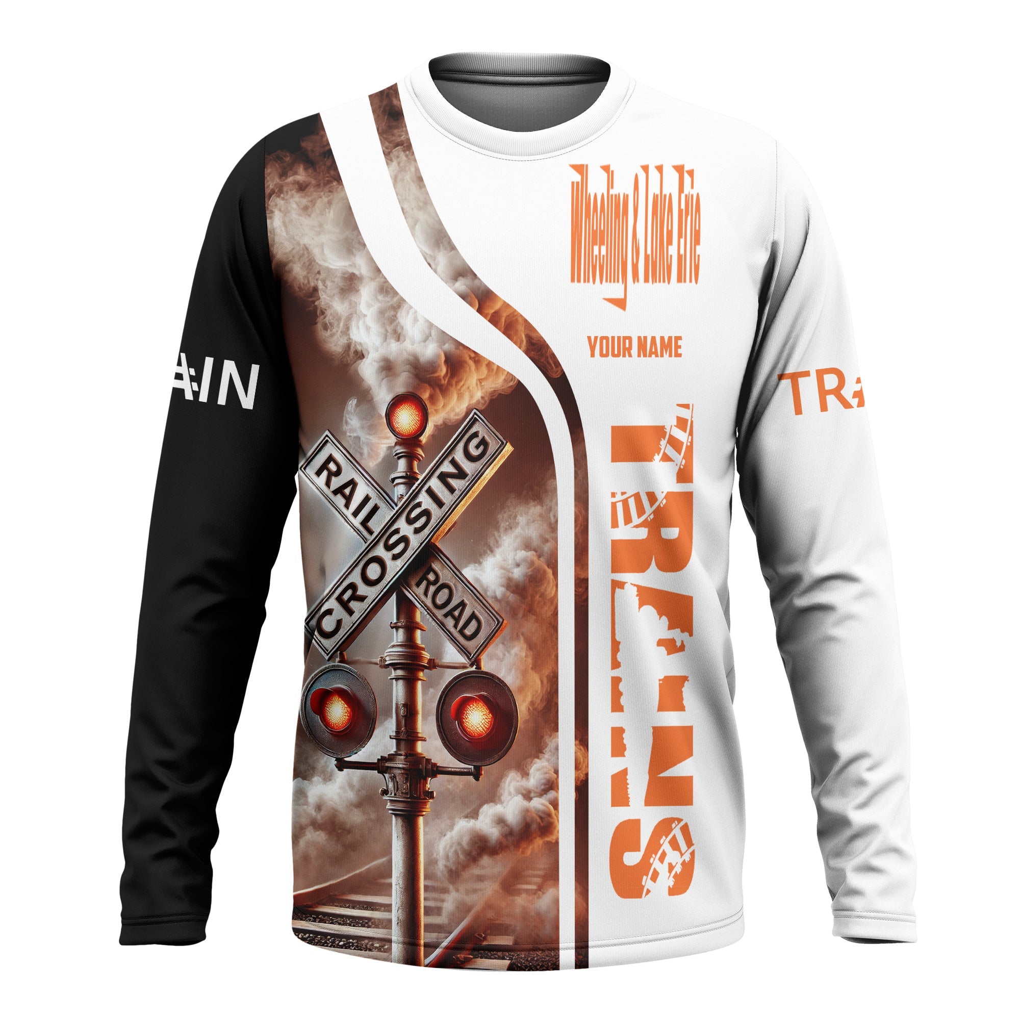 Railspirit Custom Name Wheeling And Lake Erie Railroad Long Sleeve Shirt Railroad Crossing Sign Printed Train Shirt