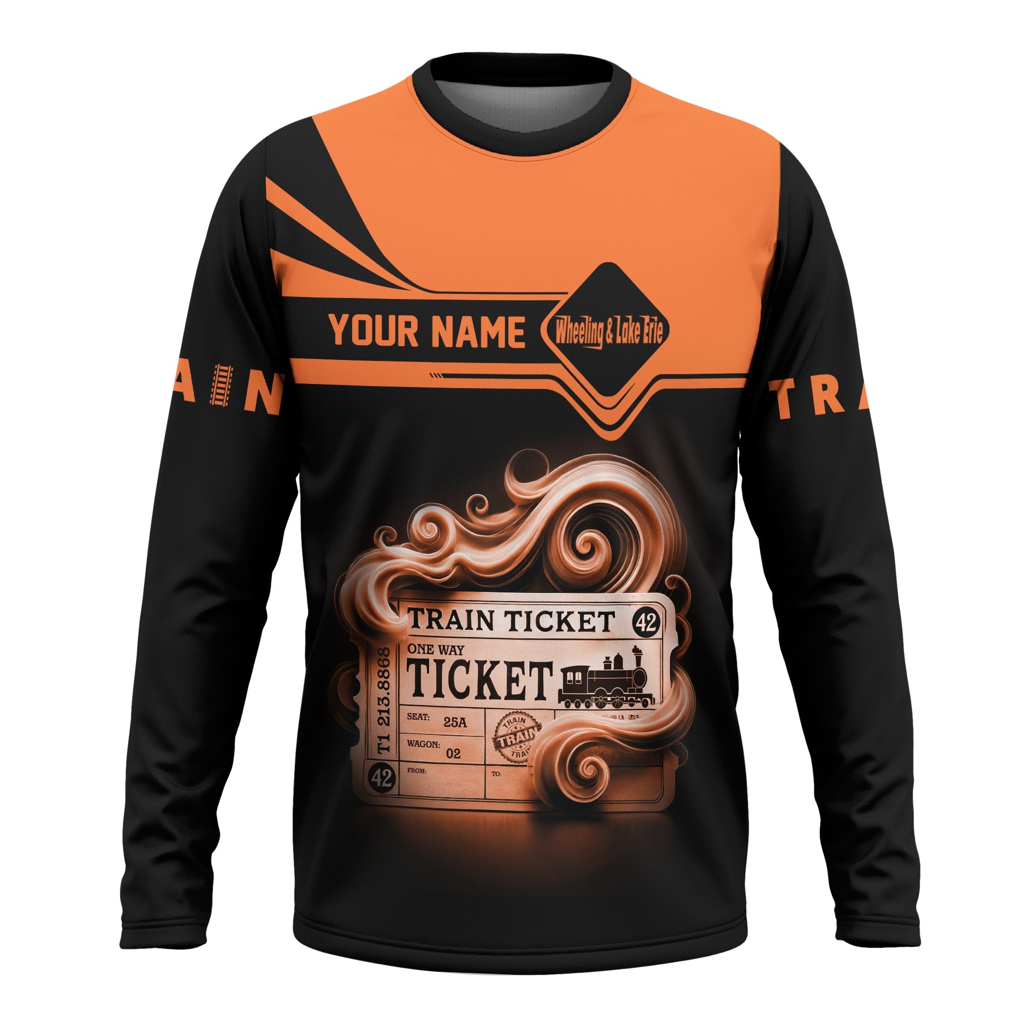 Railspirit Custom Name Wheeling And Lake Erie Railroad Long Sleeve Shirt American Train Ticket Printed Shirt