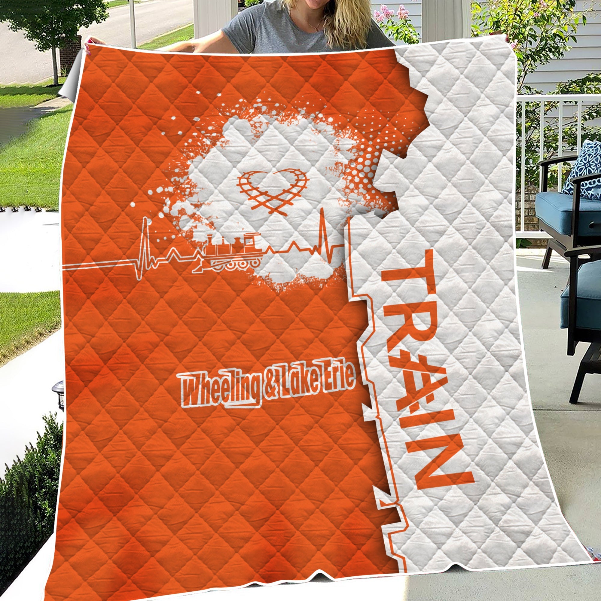 Railspirit Wheeling And Lake Erie Railroad Premium Quilts Engine Heartbeat and Track Love Style Quilts Gift Idea For Train Lovers