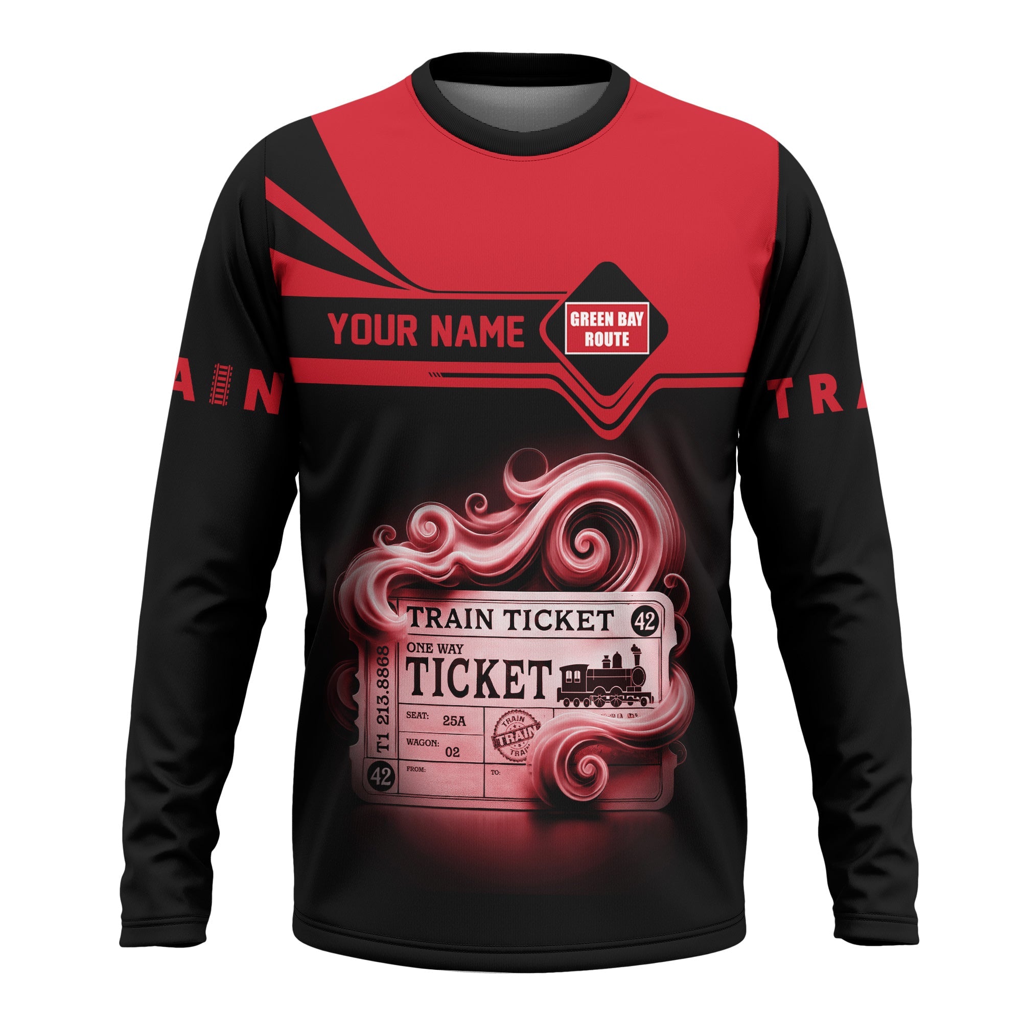 Railspirit Custom Name Green Bay & Western Railroad Long Sleeve Shirt American Train Ticket Printed Shirt