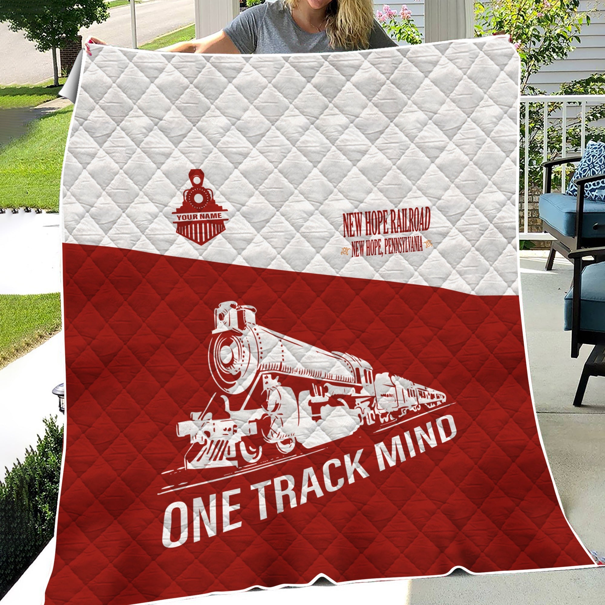 Railspirit Personalized New Hope Railroad Premium Quilt One Track Mind Train Premium Quilt Gift Idea For Train Lover