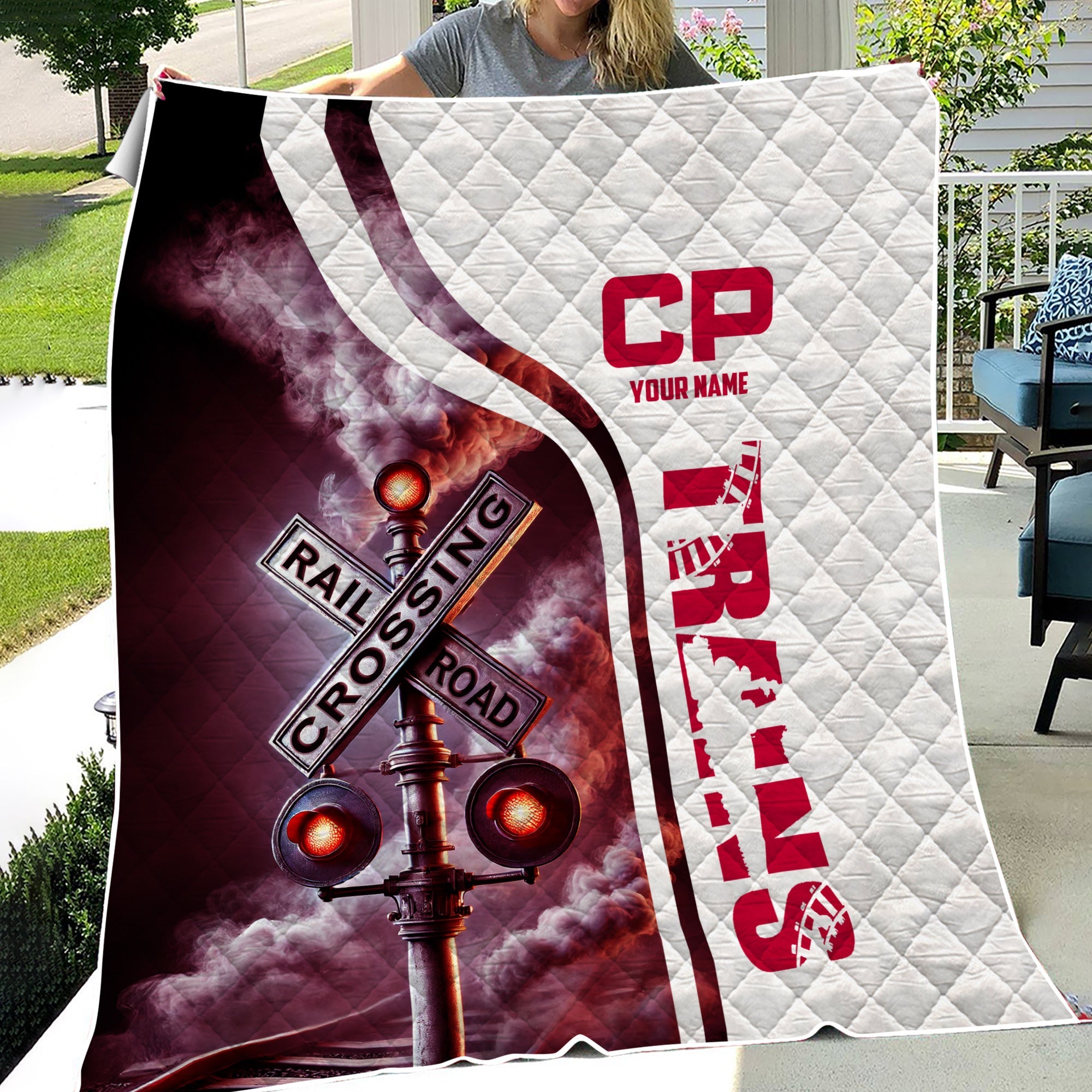 Railspirit Personalized Canadian Pacific Railroad Premium Quilts Railroad Crossing Sign Quilts All Over Print