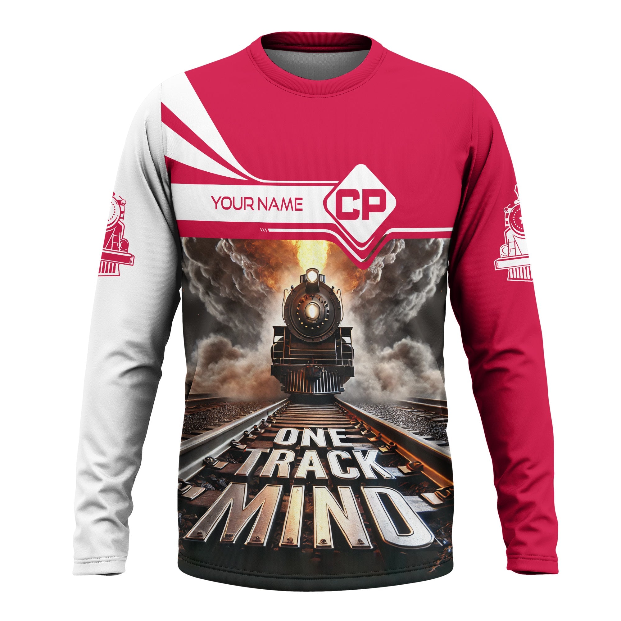 Railspirit Personalized Canadian Pacific Railroad Long Sleeve Shirt One Track Mind Train Printed Shirt