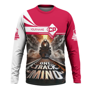 Railspirit Personalized Canadian Pacific Railroad Long Sleeve Shirt One Track Mind Train Printed Shirt