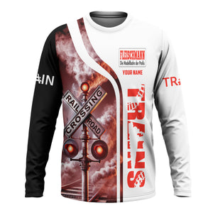 Railspirit Custom Name Fleischmann And Western Railroad Long Sleeve Shirt Railroad Crossing Sign Printed Train Shirt