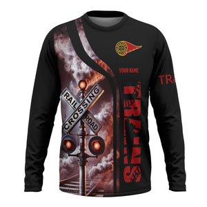 Railspirit Custom Name Western Maryland Railway Long Sleeve Shirt Railroad Crossing Sign Printed Train Shirt