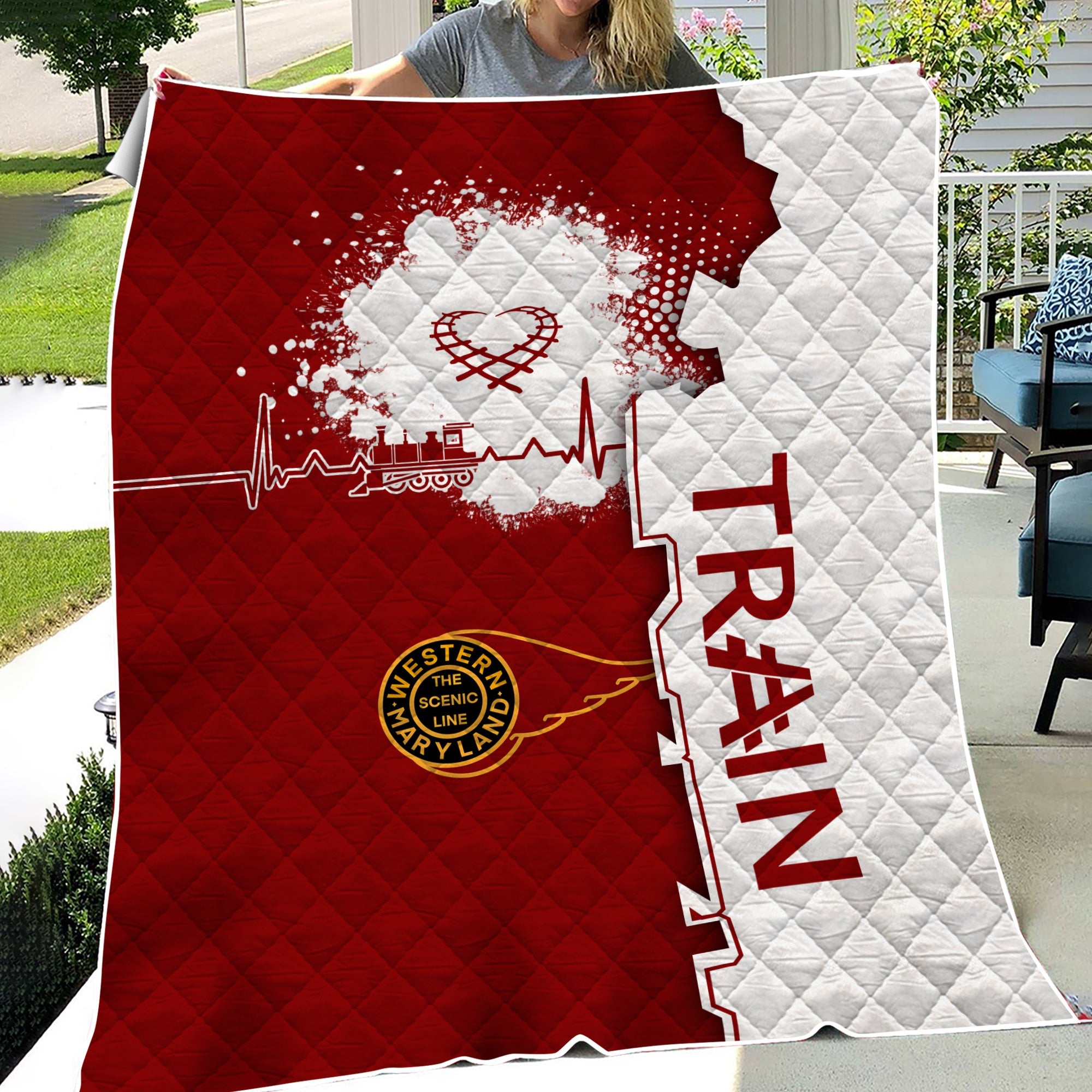 Railspirit Western Maryland Railway Premium Quilts Engine Heartbeat and Track Love Style Quilts Gift Idea For Train Lovers