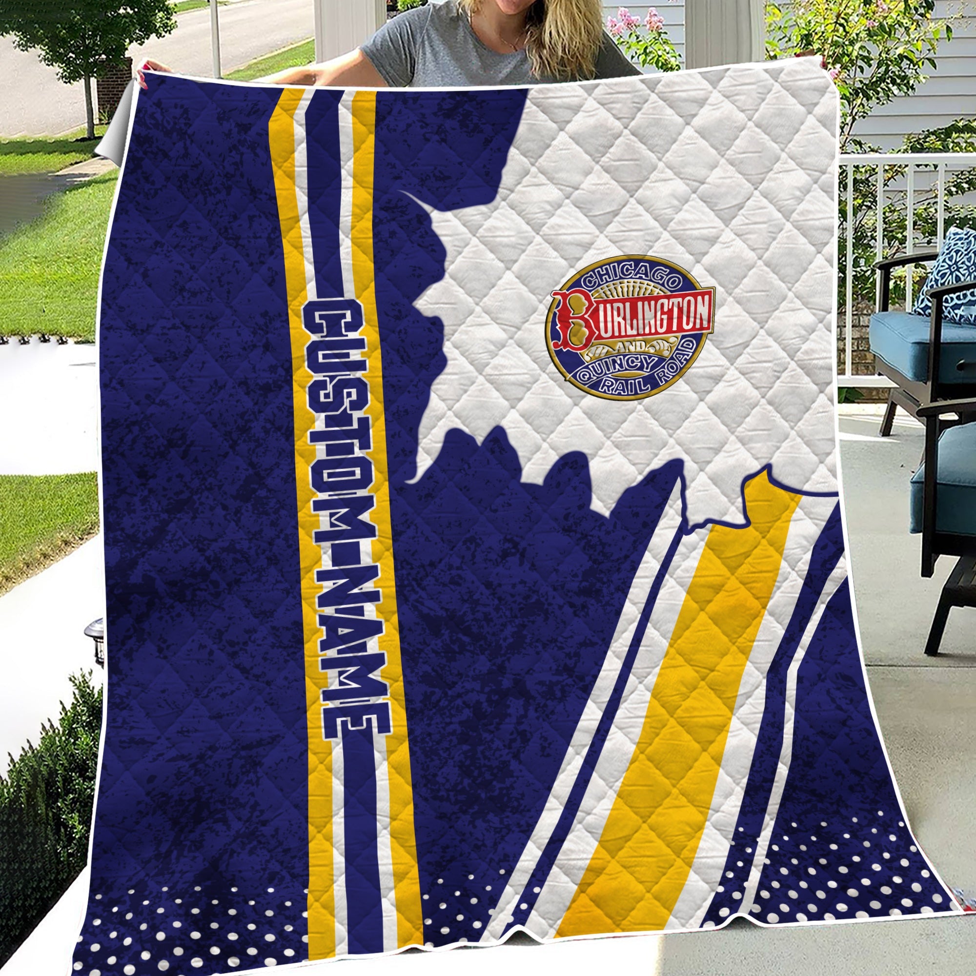 Railspirit Personalized Chicago, Burlington and Quincy Railroad Premium Quilts Vintage All Over Printed Premium Quilts