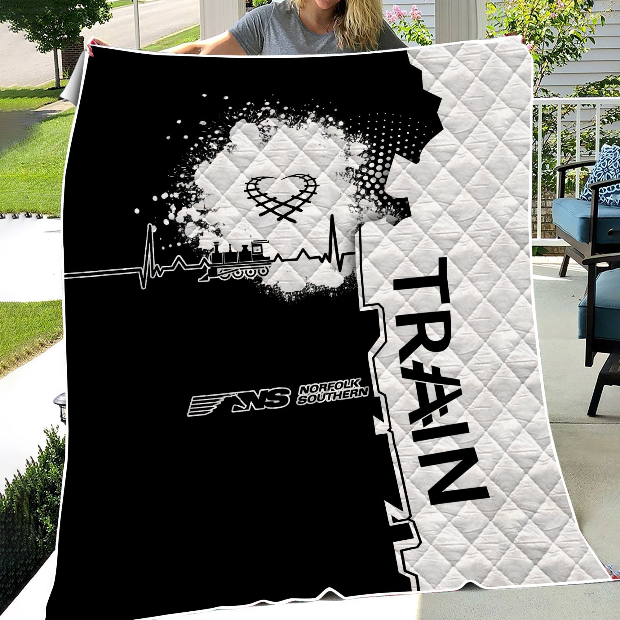 Railspirit Norfolk Southern Railway Premium Quilts Engine Heartbeat and Track Love Style Quilts Gift Idea For Train Lovers