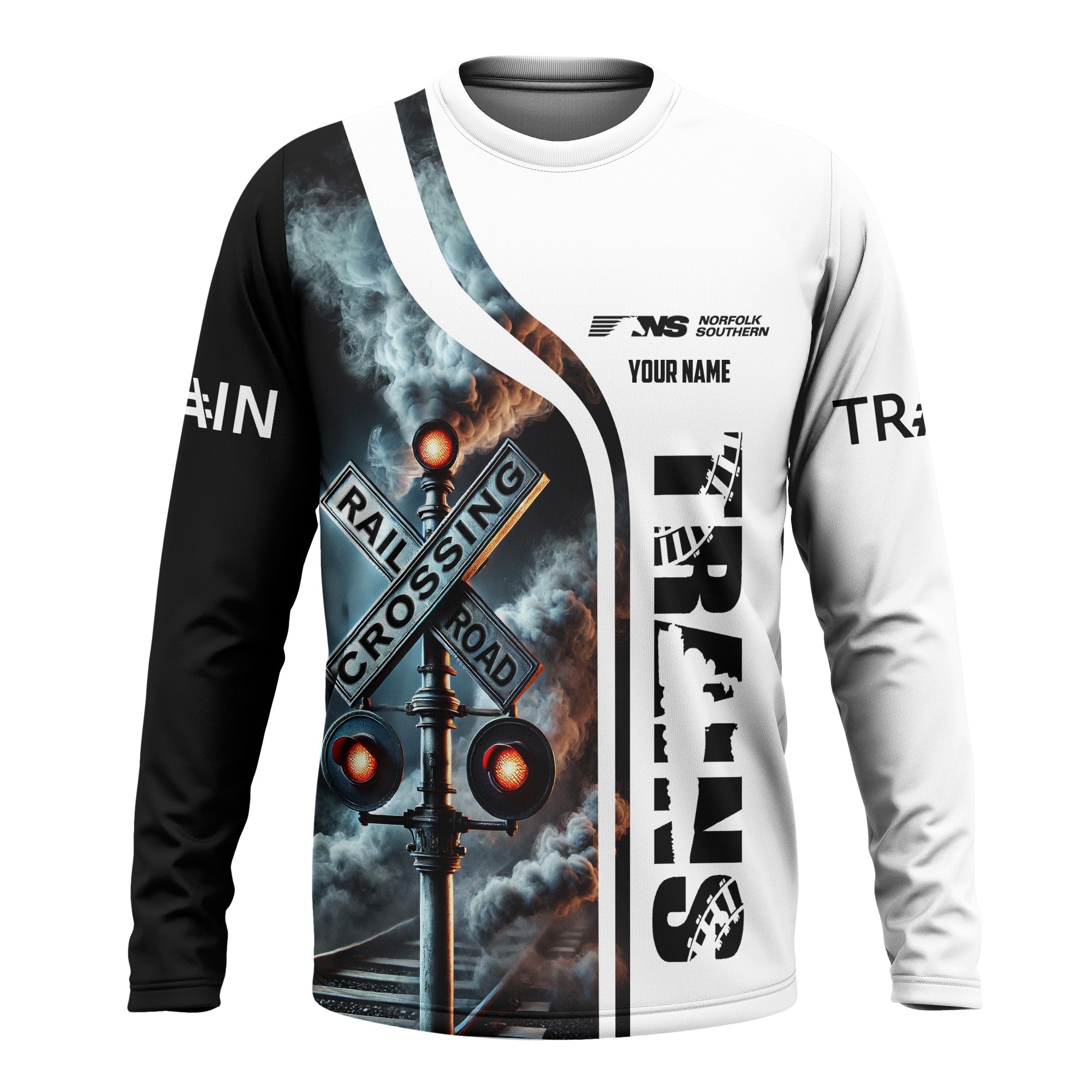 Railspirit Custom Name Norfolk Southern Railway Long Sleeve Shirt Railroad Crossing Sign Printed Train Shirt