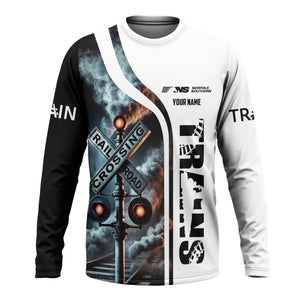 Railspirit Custom Name Norfolk Southern Railway Long Sleeve Shirt Railroad Crossing Sign Printed Train Shirt