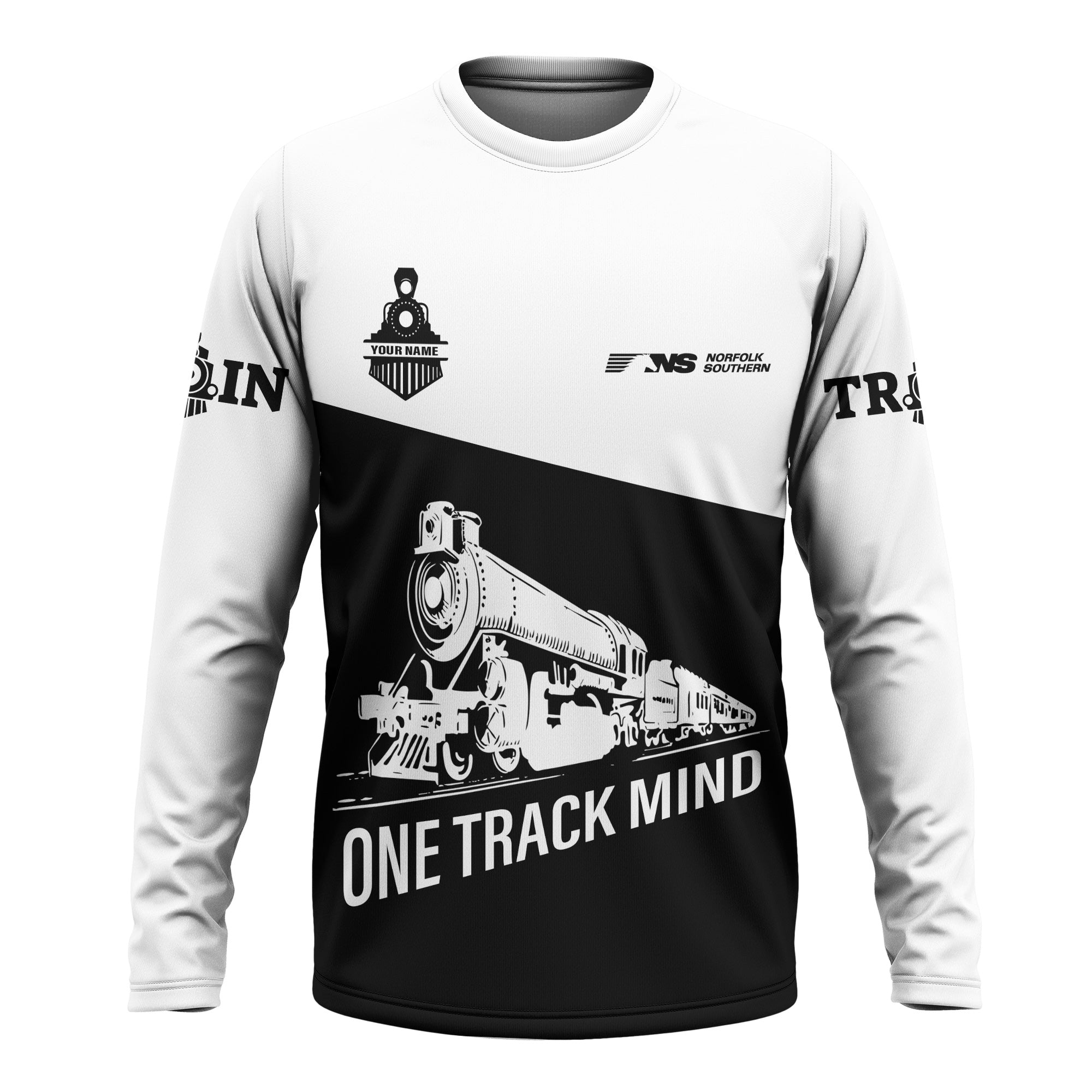 Railspirit Custom Name Norfolk Southern Railway Long Sleeve Shirt One Track Mind Printed Shirt