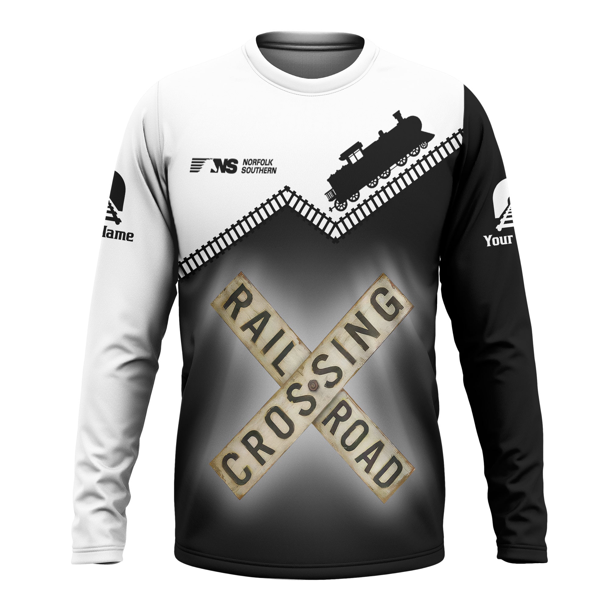 Railspirit Personalized Norfolk Southern Railway Long Sleeve Shirt Railroad Crossing Printed Train Track Shirt