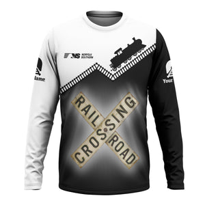 Railspirit Personalized Norfolk Southern Railway Long Sleeve Shirt Railroad Crossing Printed Train Track Shirt