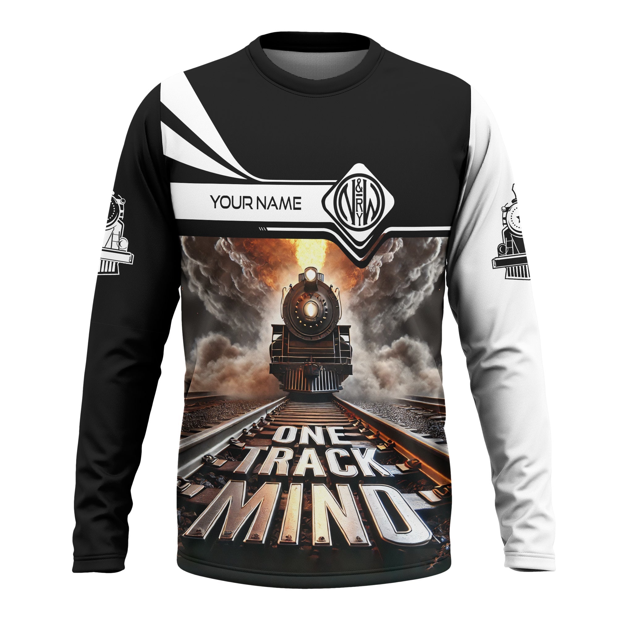 Railspirit Personalized Norfolk and Western Railway Long Sleeve Shirt One Track Mind N&W Train Printed Shirt