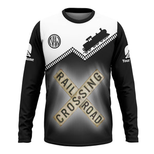 Railspirit Personalized Norfolk and Western Railway Long Sleeve Shirt Railroad Crossing Printed Train Track Shirt