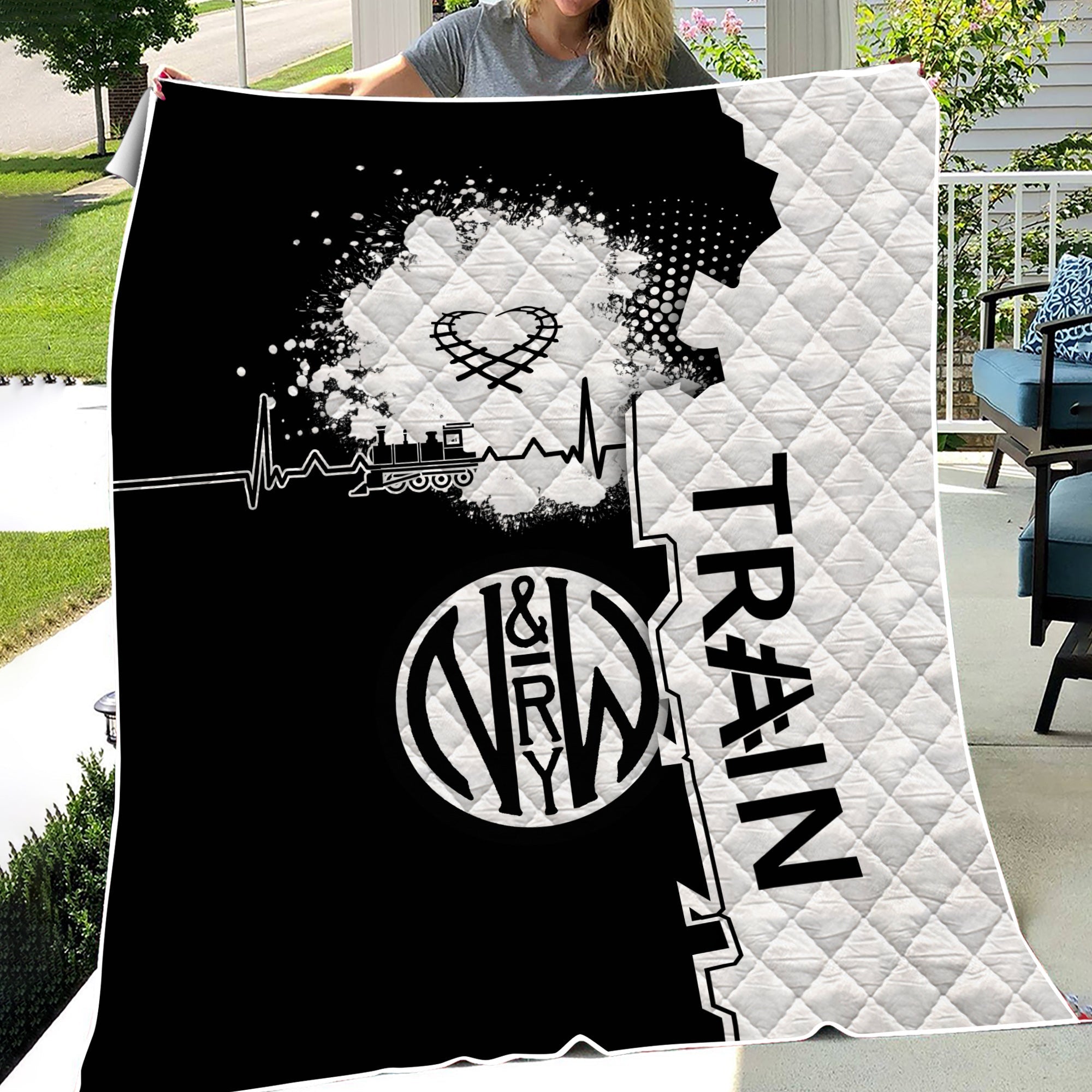 Railspirit Norfolk and Western Railway Premium Quilts Engine Heartbeat and Track Love Style N&W Quilts Gift Idea For Train Lovers