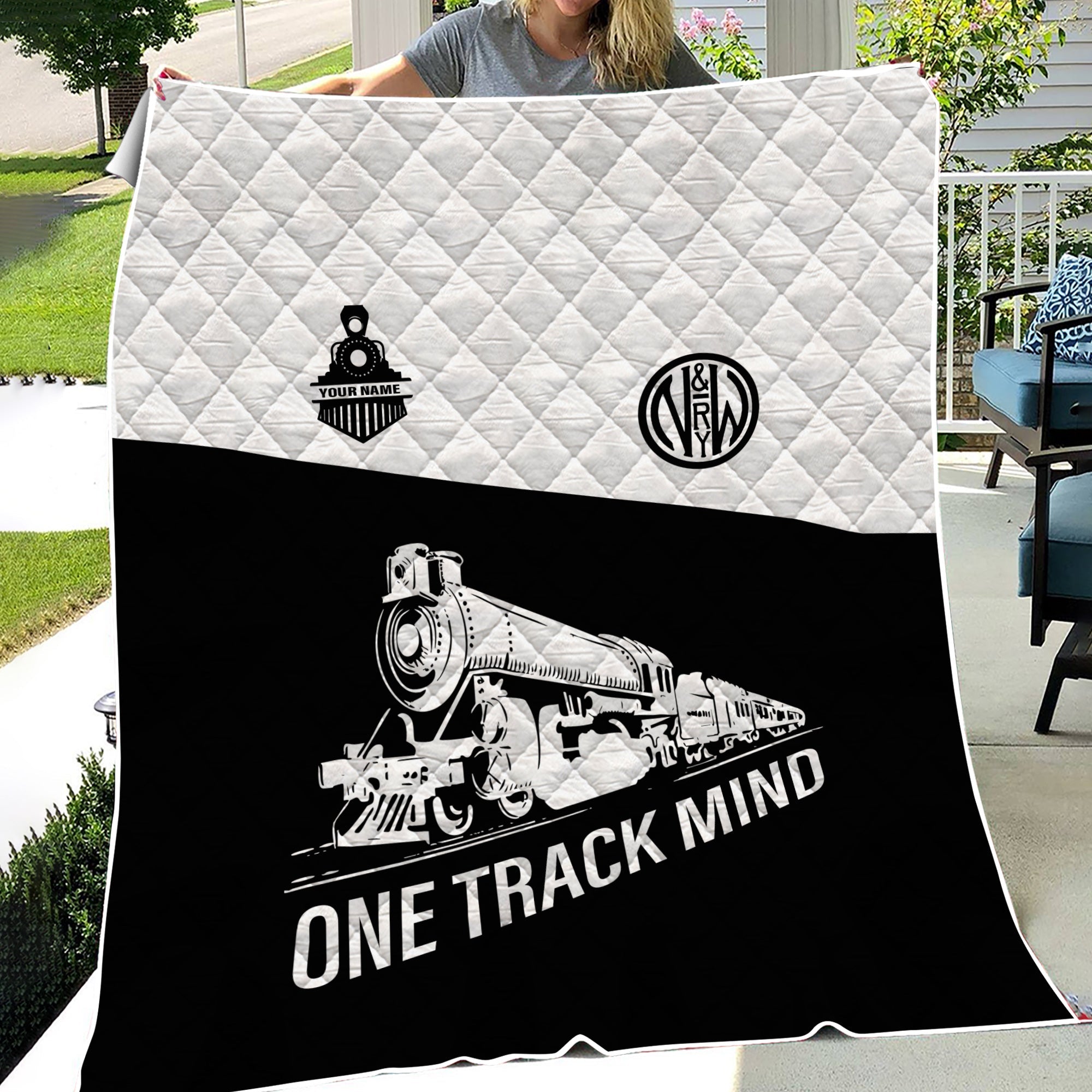 Railspirit Personalized Norfolk and Western Railway Premium Quilt One Track Mind N&WTrain Premium Quilt Gift Idea For Train Lover