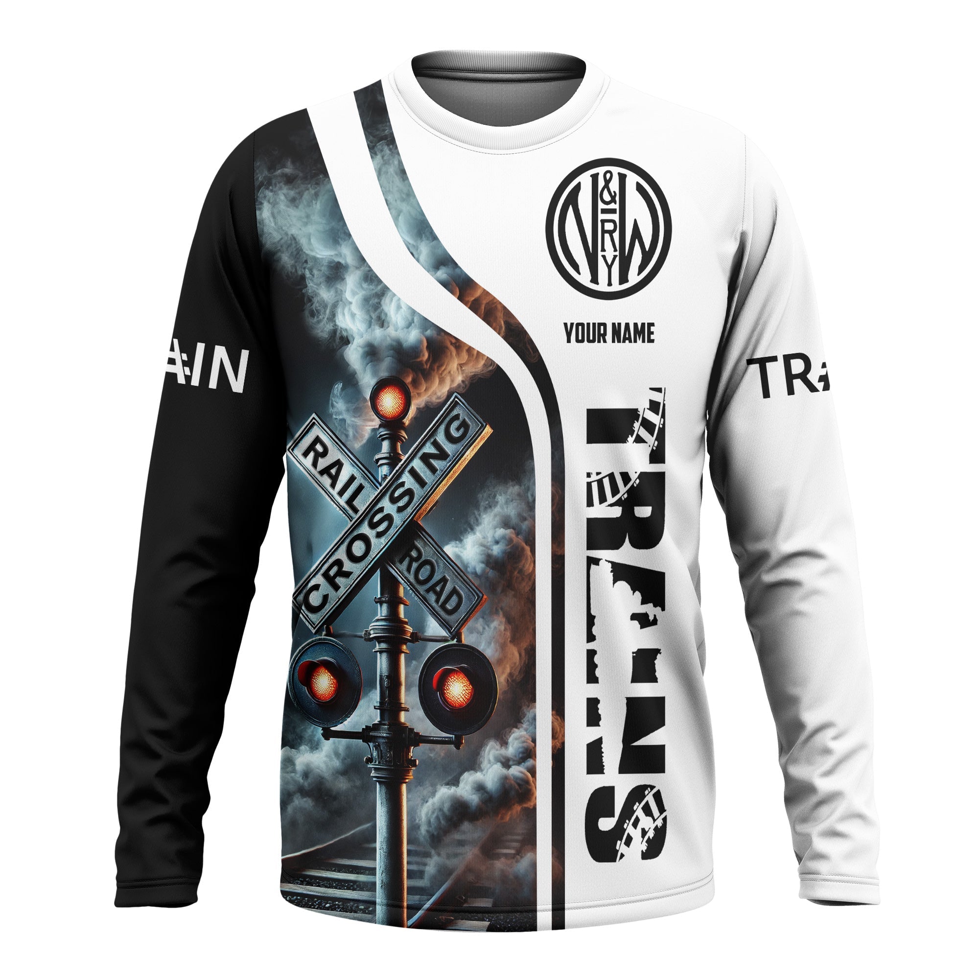 Railspirit Custom Name Norfolk and Western Railway Long Sleeve Shirt Railroad Crossing Sign N&W Printed Train Shirt