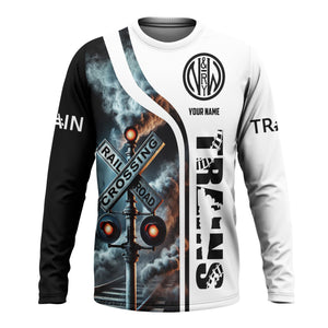 Railspirit Custom Name Norfolk and Western Railway Long Sleeve Shirt Railroad Crossing Sign N&W Printed Train Shirt