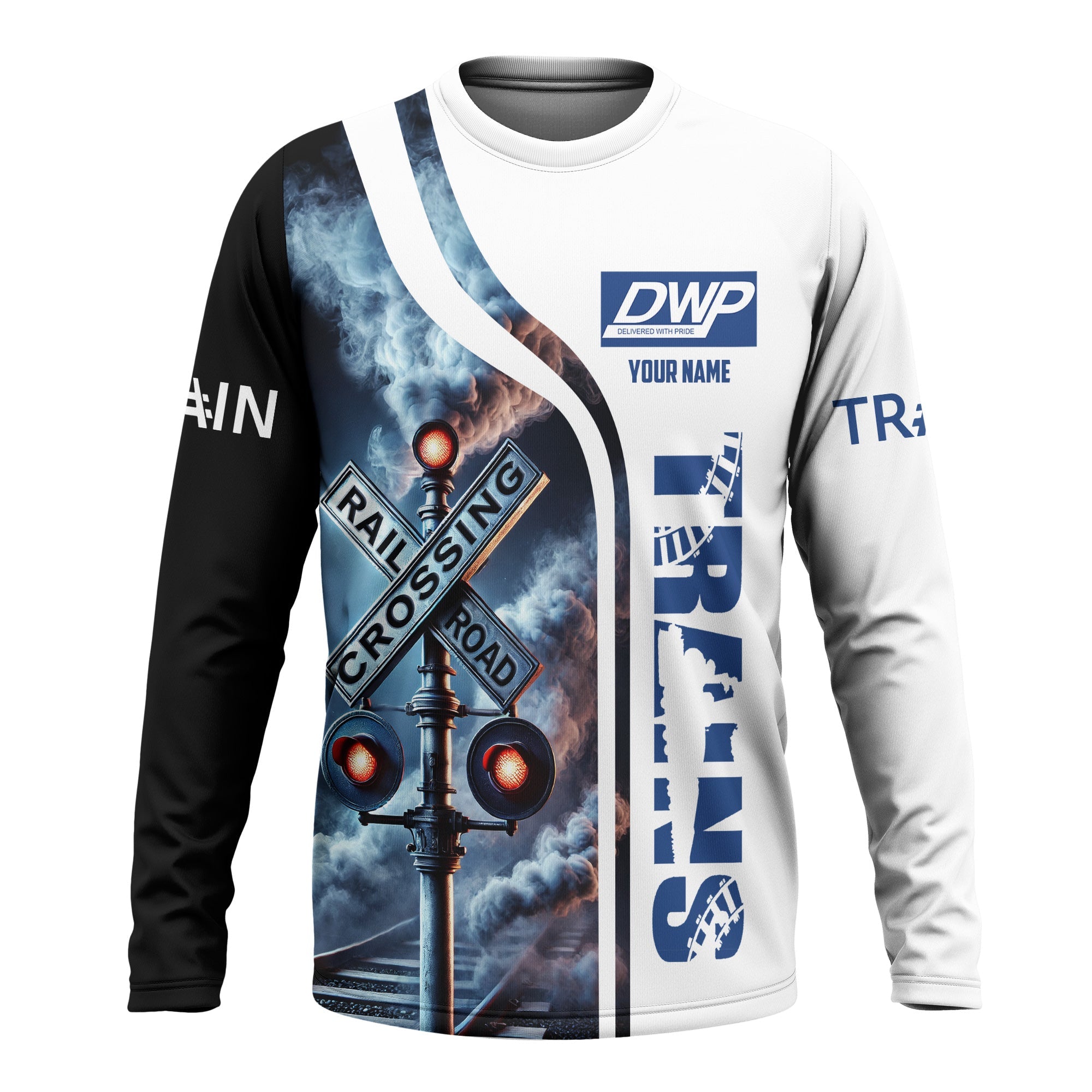 Railspirit Custom Name Duluth, Winnipeg and Pacific Railway Long Sleeve Shirt Railroad Crossing Sign Printed Train Shirt