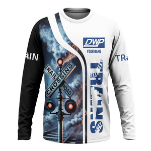 Railspirit Custom Name Duluth, Winnipeg and Pacific Railway Long Sleeve Shirt Railroad Crossing Sign Printed Train Shirt