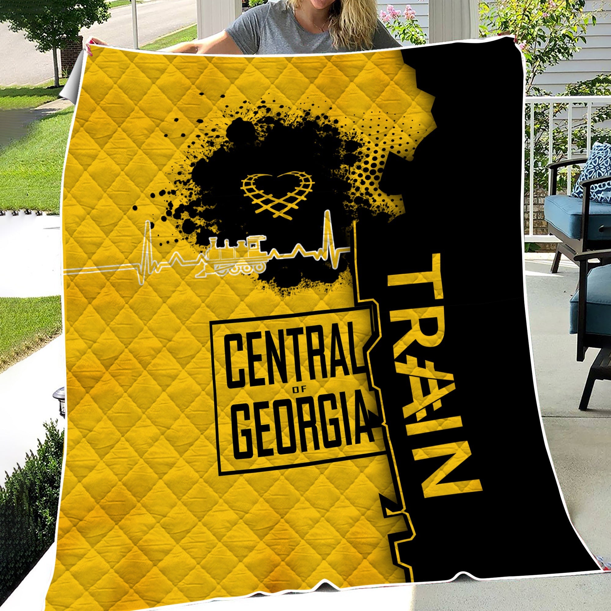 Railspirit Central of Georgia Railway Premium Quilts Engine Heartbeat and Track Love Style Quilts Gift Idea For Train Lovers