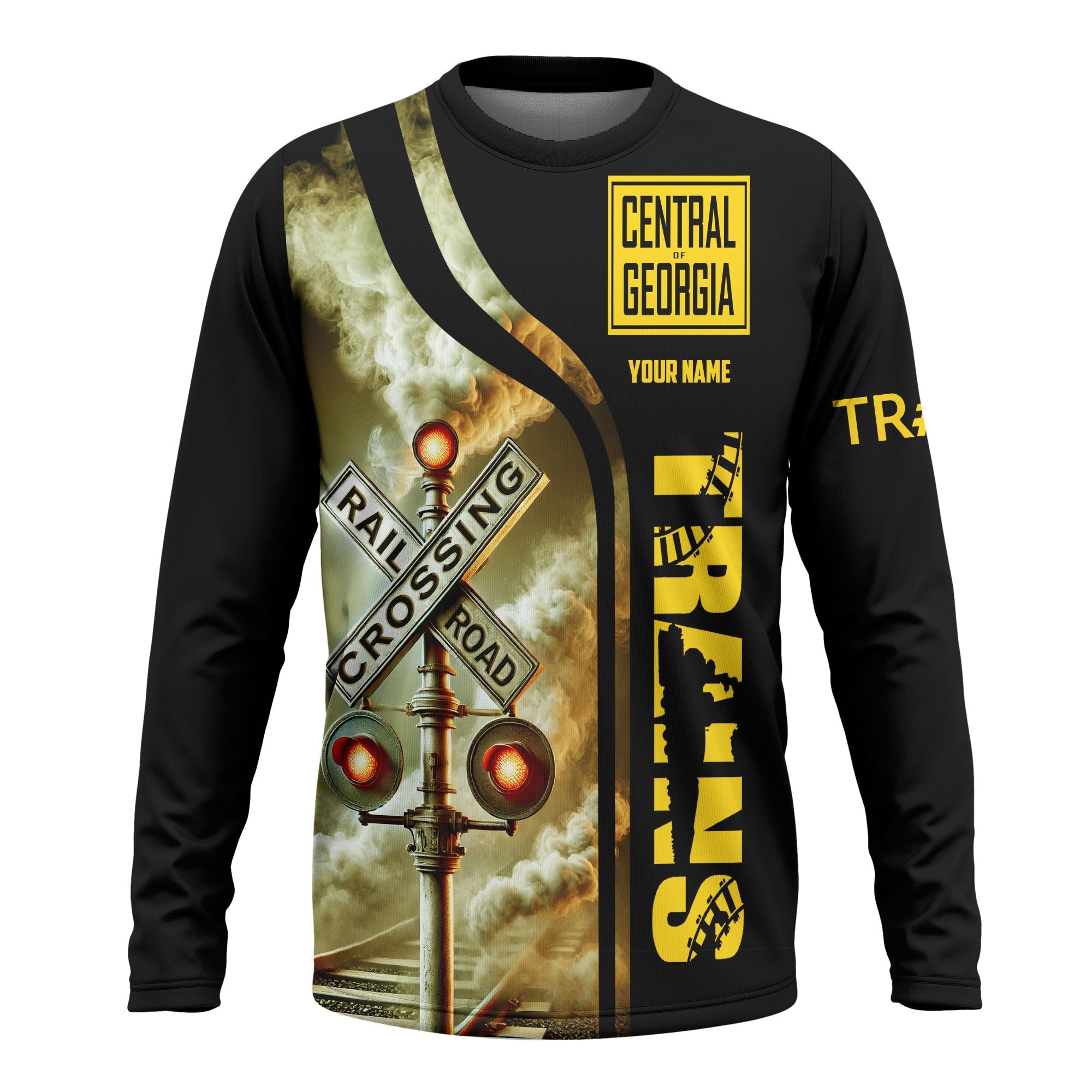Railspirit Custom Name Central of Georgia Railway Long Sleeve Shirt Railroad Crossing Sign Printed Train Shirt