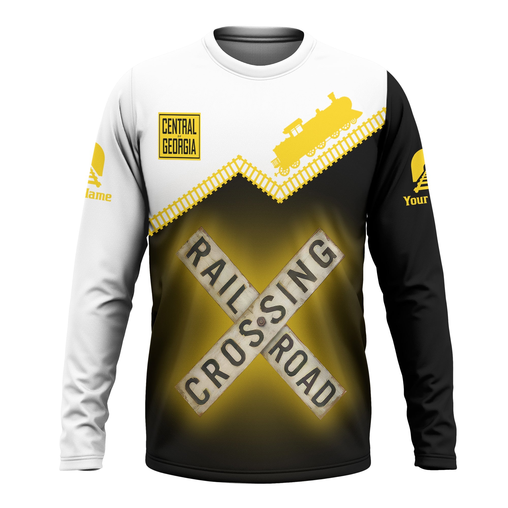 Railspirit Personalized Central of Georgia Railway Long Sleeve Shirt Railroad Crossing Printed Train Track Shirt