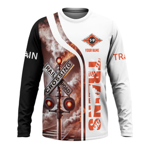Railspirit Custom Name Texas and Pacific Railway Long Sleeve Shirt Railroad Crossing Sign Printed Train Shirt