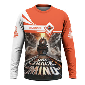 Railspirit Personalized Texas and Pacific Railway Long Sleeve Shirt One Track Mind Train Printed Shirt