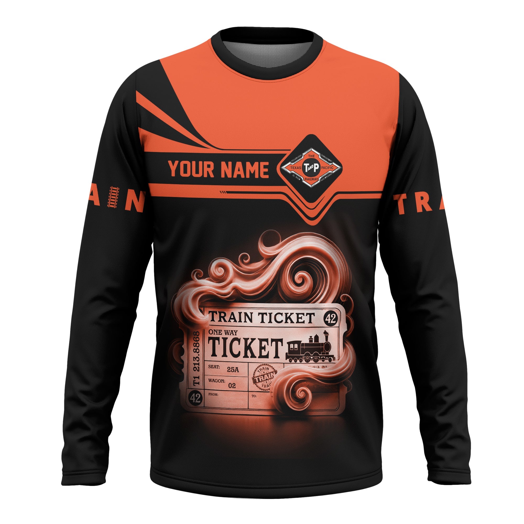 Railspirit Custom Name Texas and Pacific Railway Long Sleeve Shirt American Train Ticket Printed Shirt