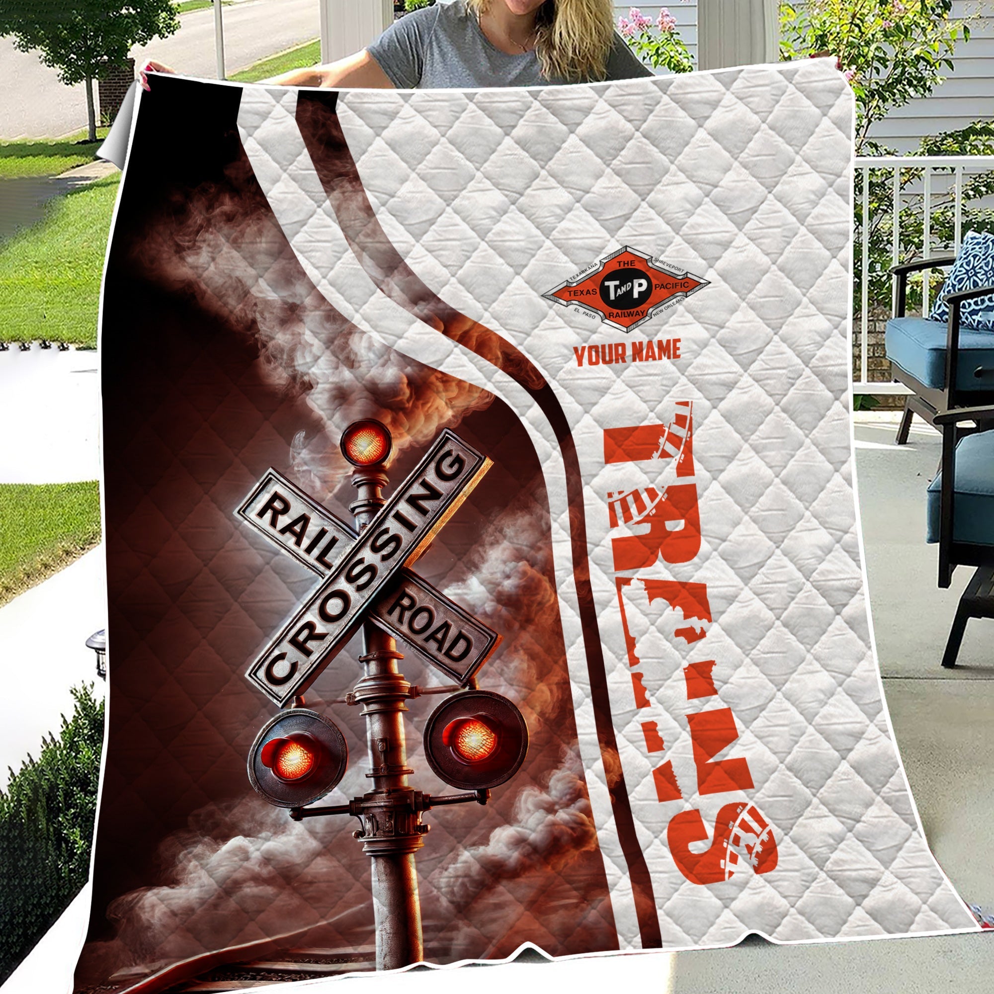 Railspirit Personalized Texas and Pacific Railway Premium Quilts Railroad Crossing Sign Quilts All Over Print