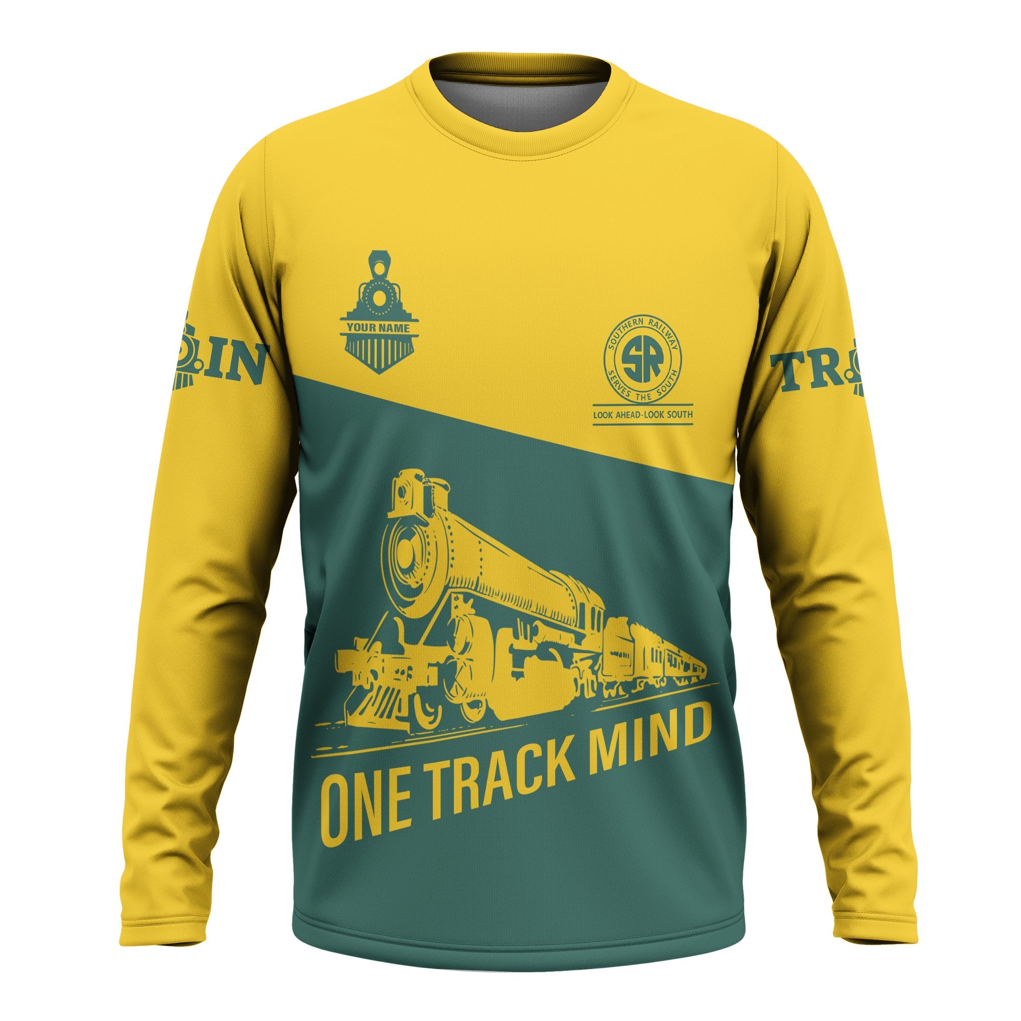 Railspirit Custom Name Southern Railway U.S Long Sleeve Shirt One Track Mind SOU Printed Shirt