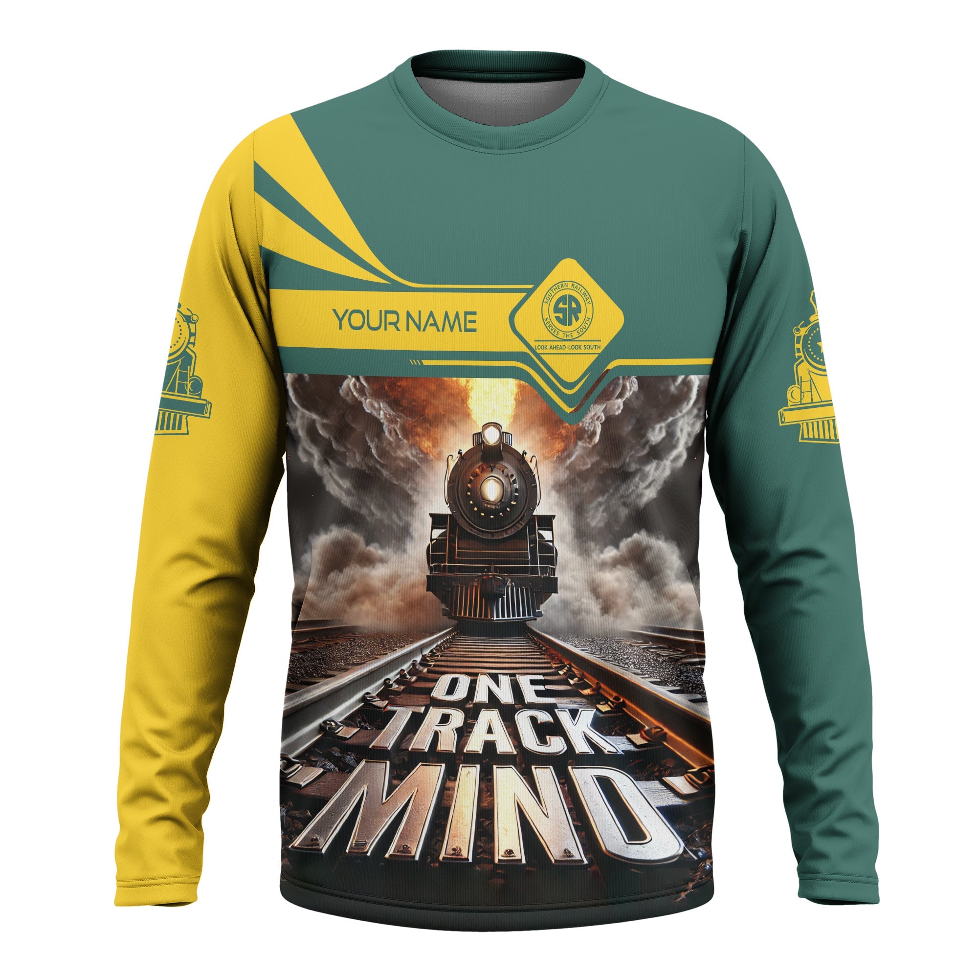 Railspirit Personalized Southern Railway U.S Long Sleeve Shirt One Track Mind SOU Train Printed Shirt