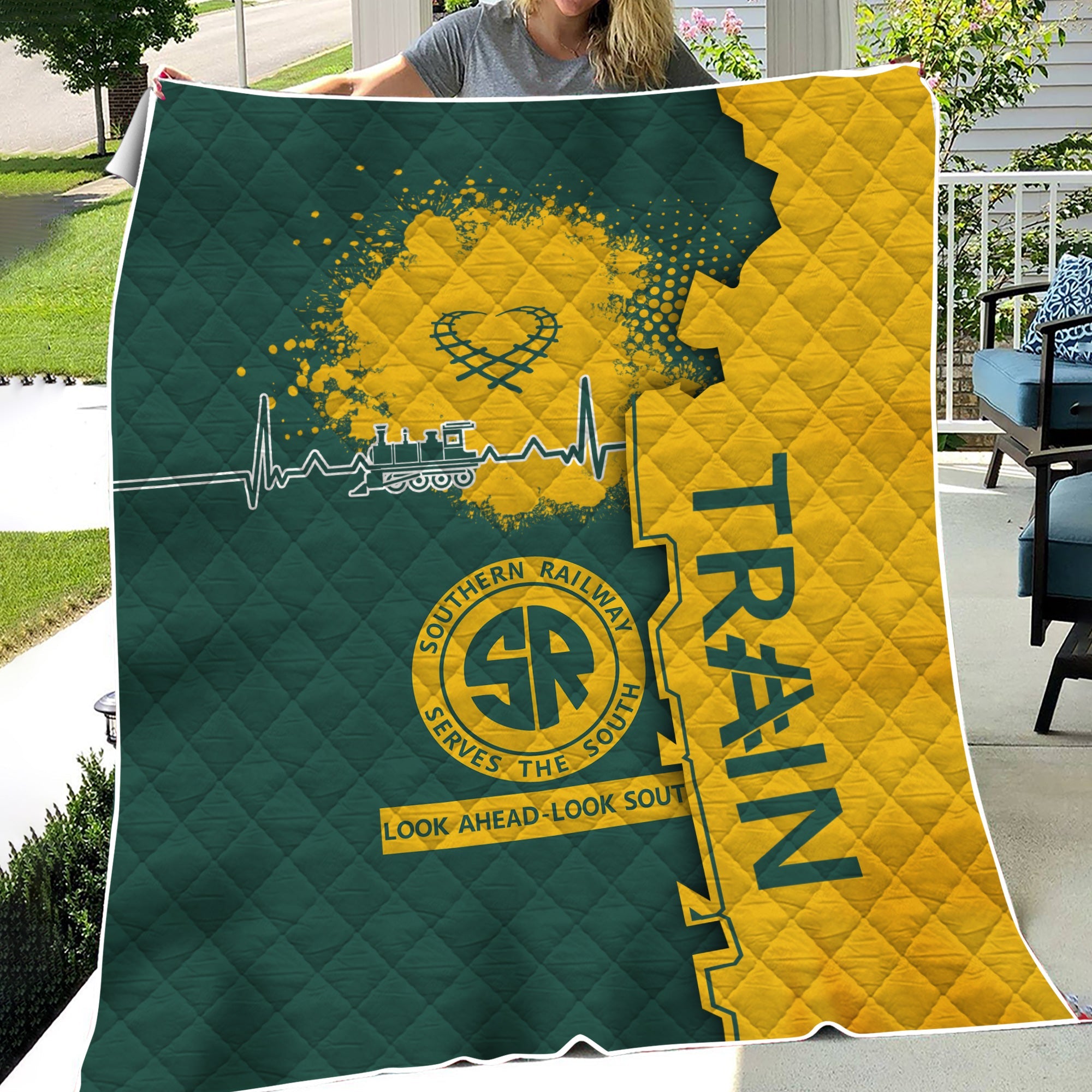 Railspirit Southern Railway U.S Premium Quilts Engine Heartbeat and Track Love Style SOU Quilts Gift Idea For Train Lovers