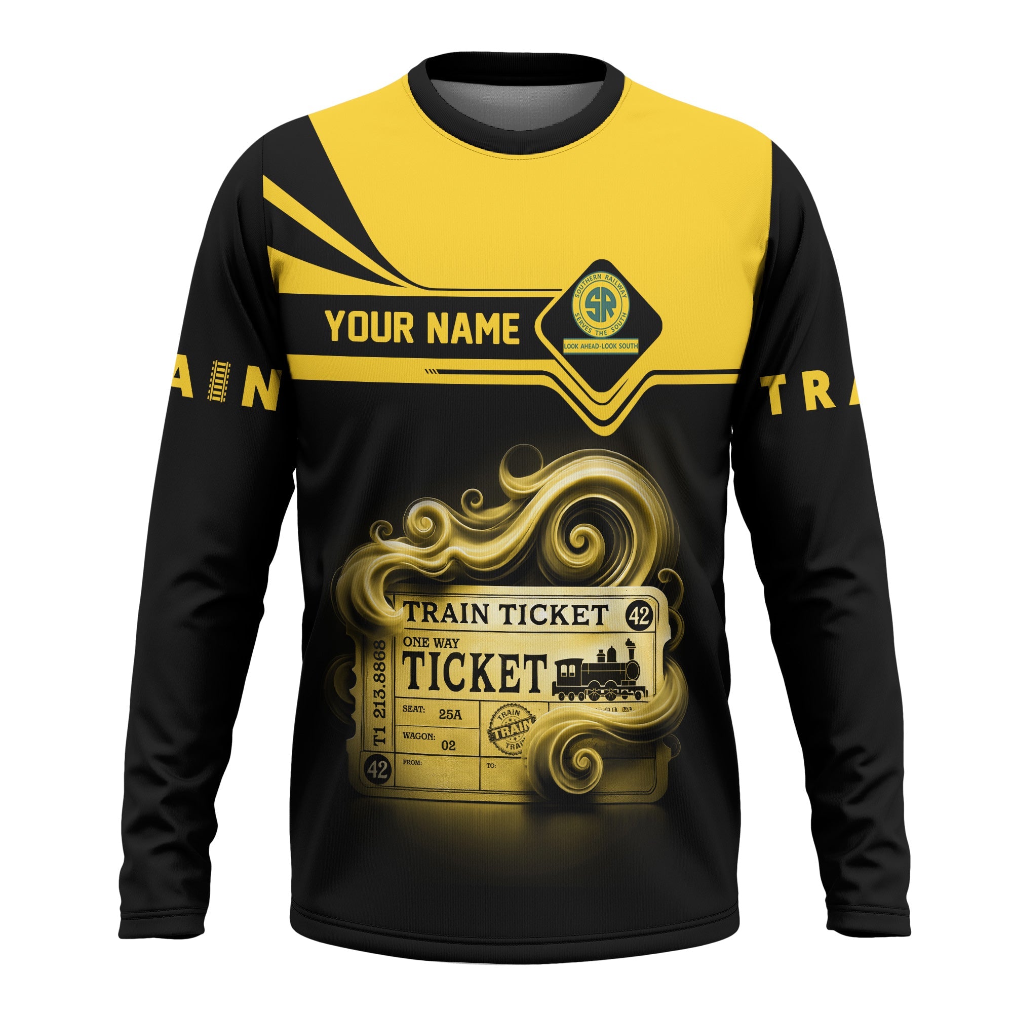 Railspirit Custom Name Southern Railway U.S Long Sleeve Shirt American Train Ticket SOU Printed Shirt