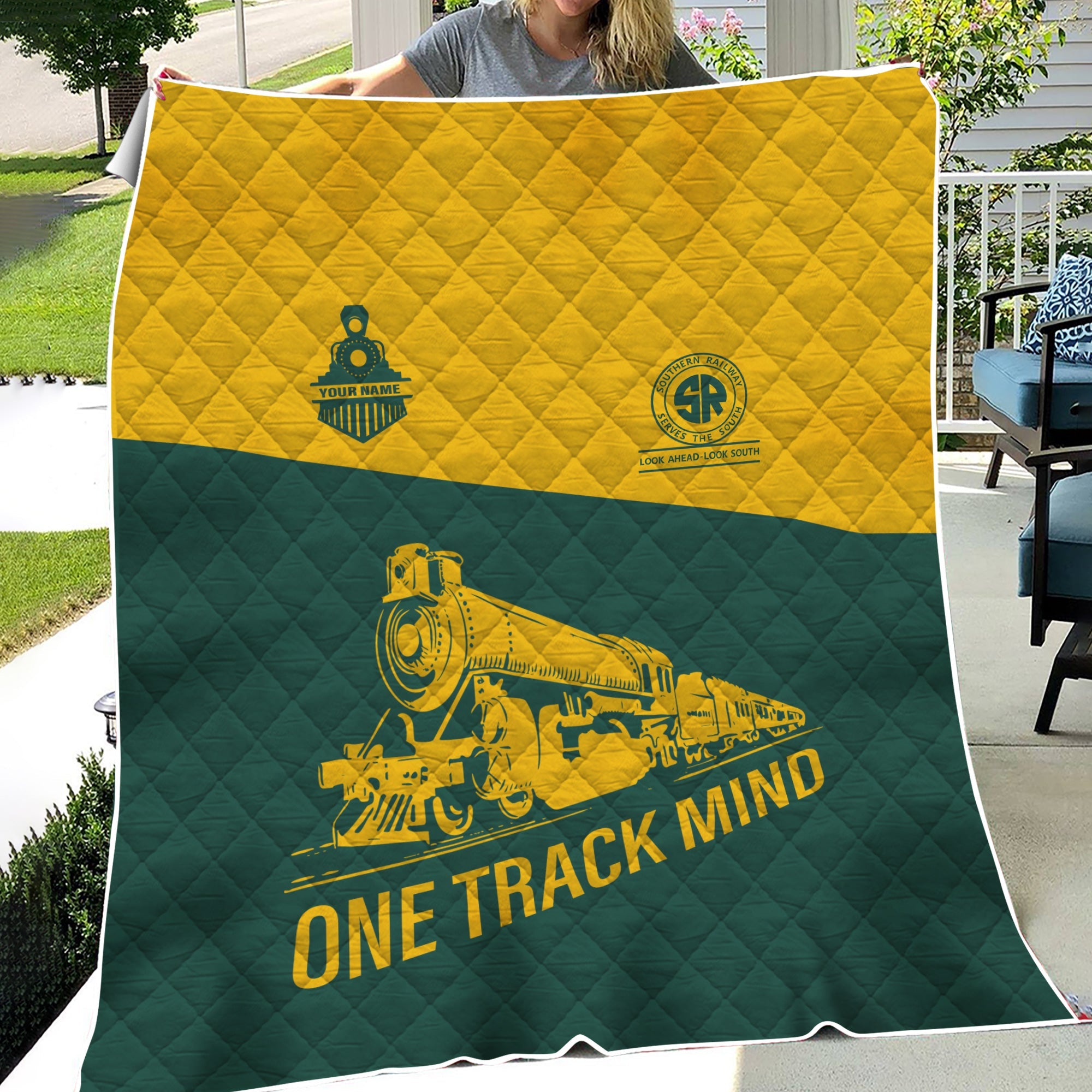 Railspirit Personalized Southern Railway U.S Premium Quilt One Track Mind SOU Train Premium Quilt Gift Idea For Train Lover
