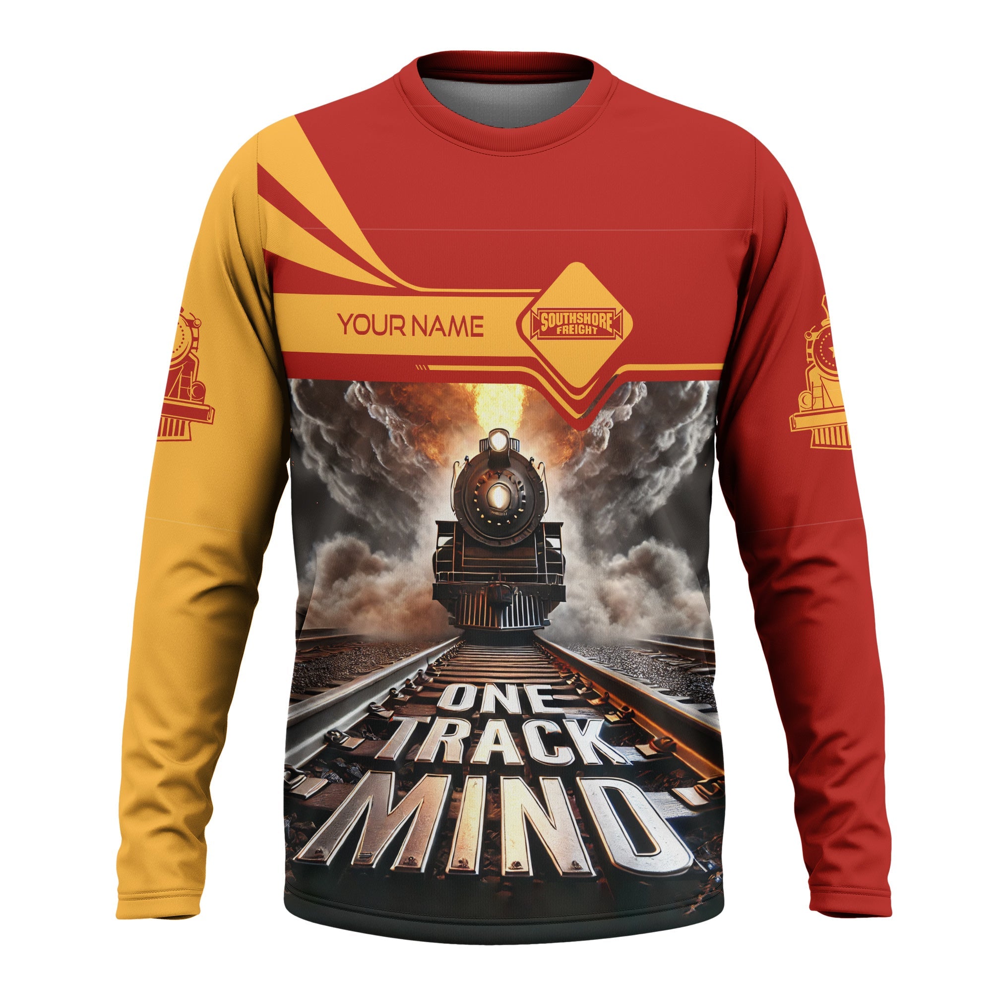 Railspirit Personalized Chicago South Shore and South Bend Railroad Long Sleeve Shirt One Track Mind Train Printed Shirt