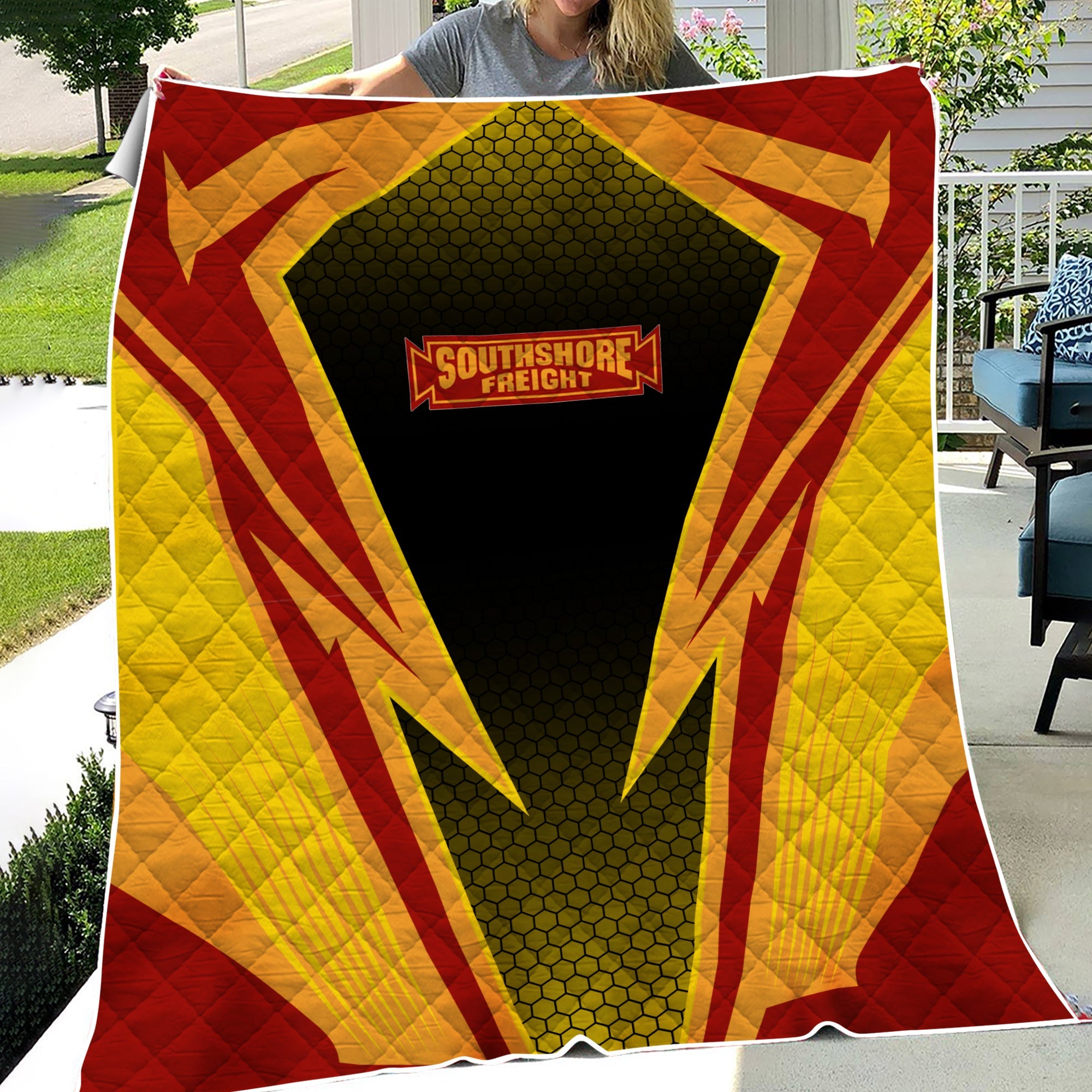 Railspirit Chicago South Shore and South Bend Railroad Premium Quilts Lightning Graphic Style Premium Quilts Gift Idea For Train Lover